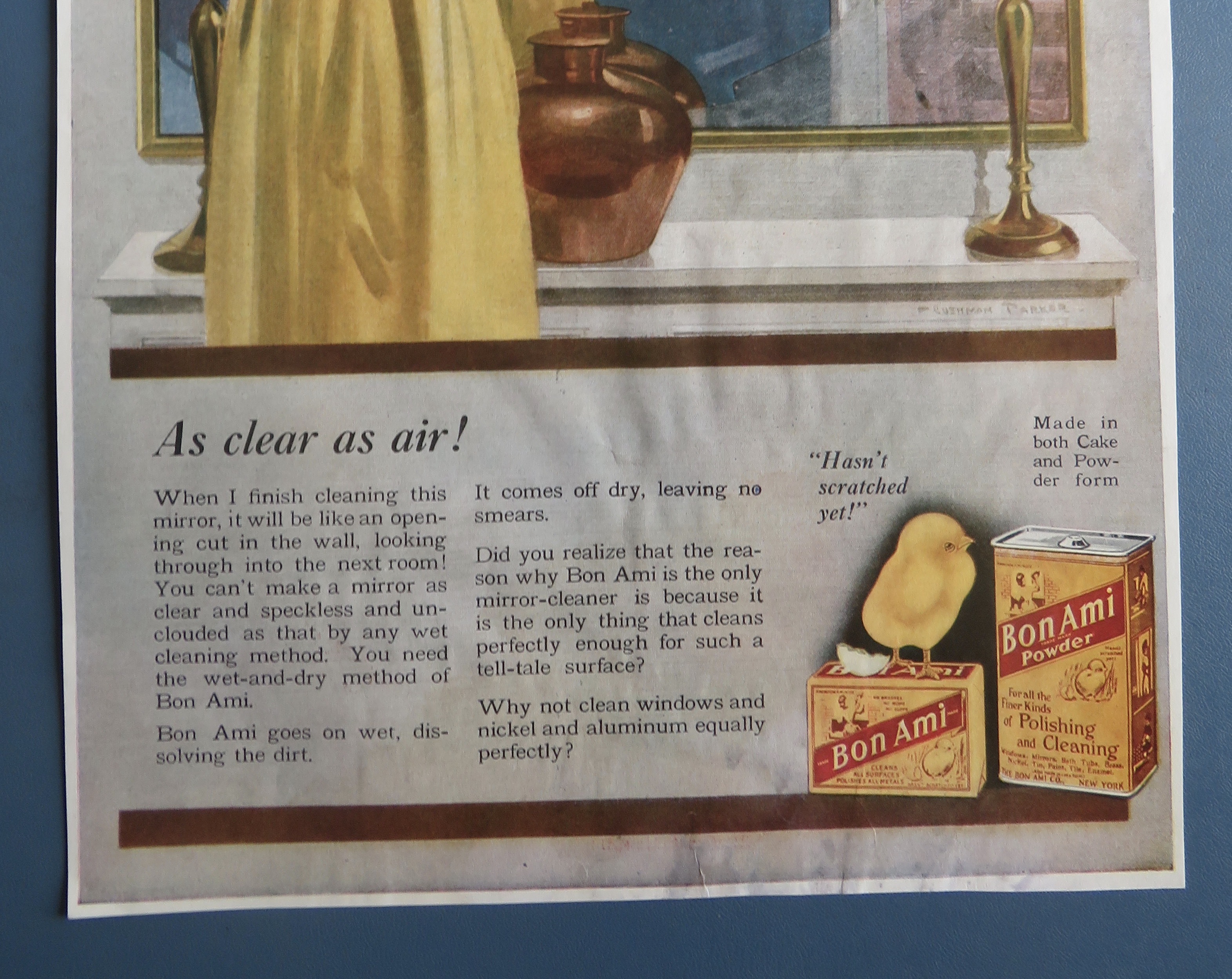 1917 Bon Ami Powder with Woman Cleaning Mirror