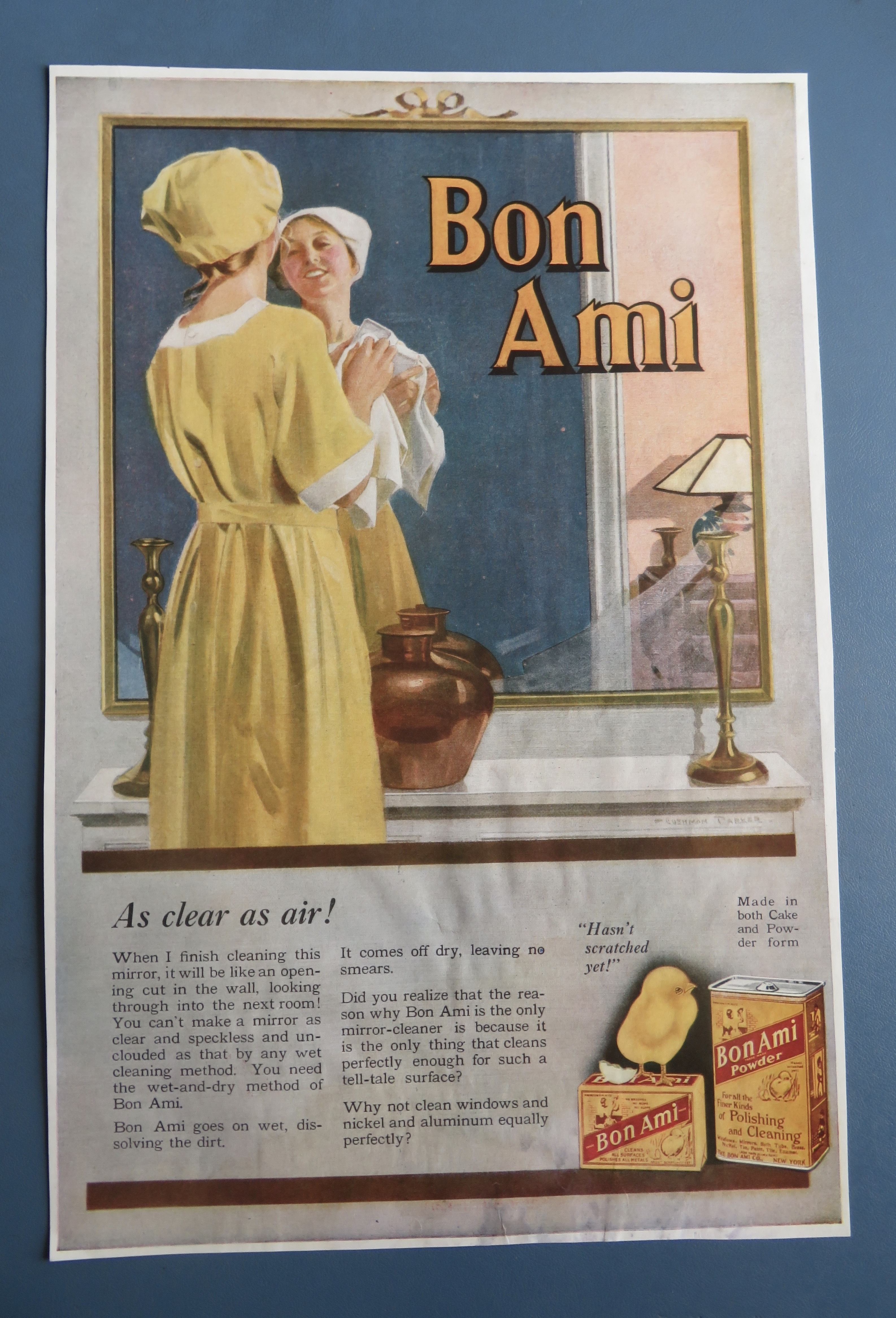 1917 Bon Ami Powder with Woman Cleaning Mirror