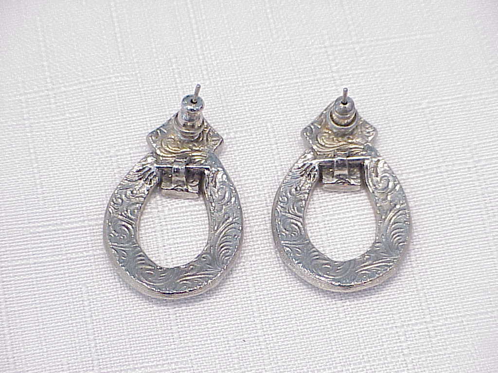 Dangling Silver Tone And Marcasite Pierced Earrings