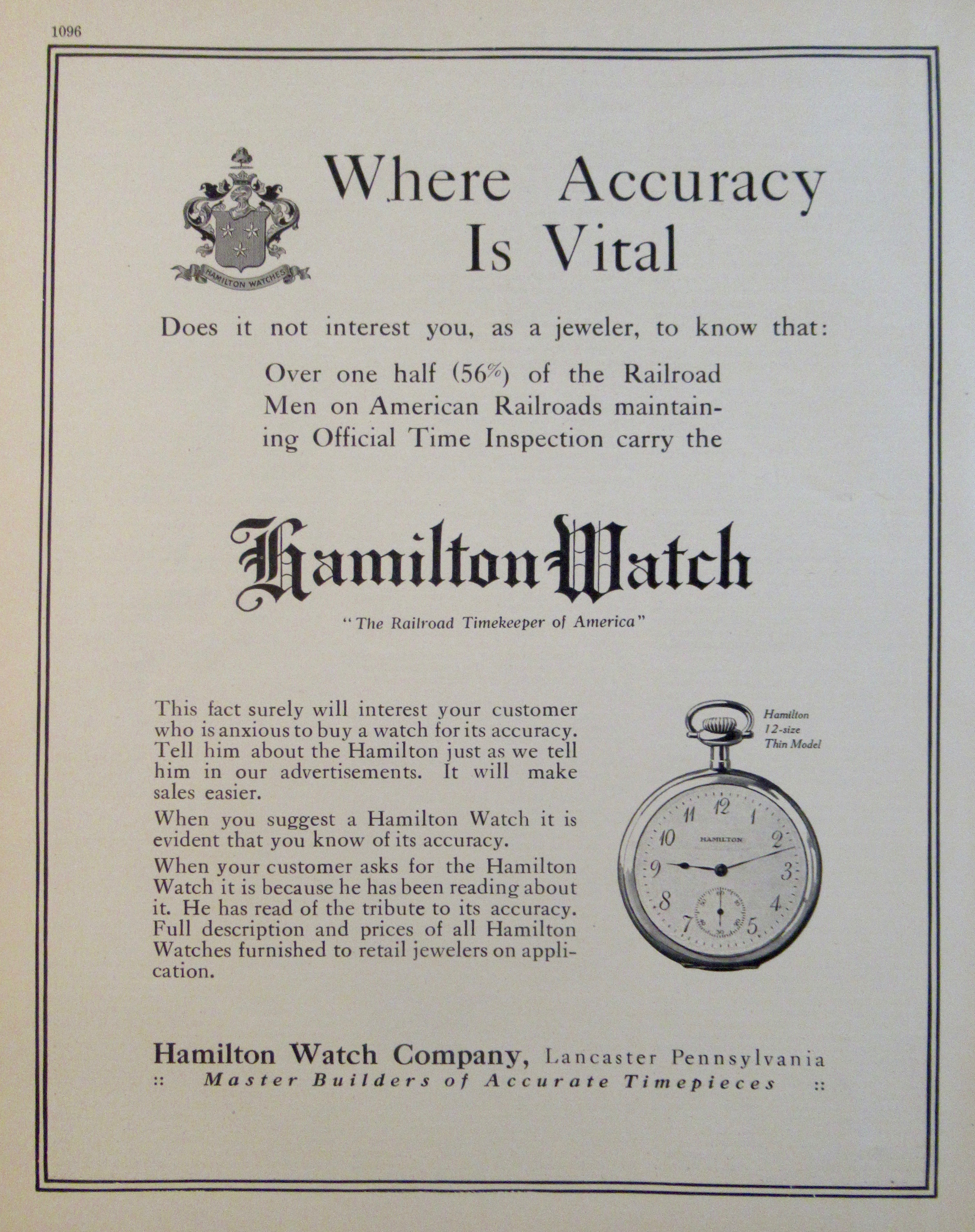 1913 Hamilton Watch Company w/ 12-Size Thin Model