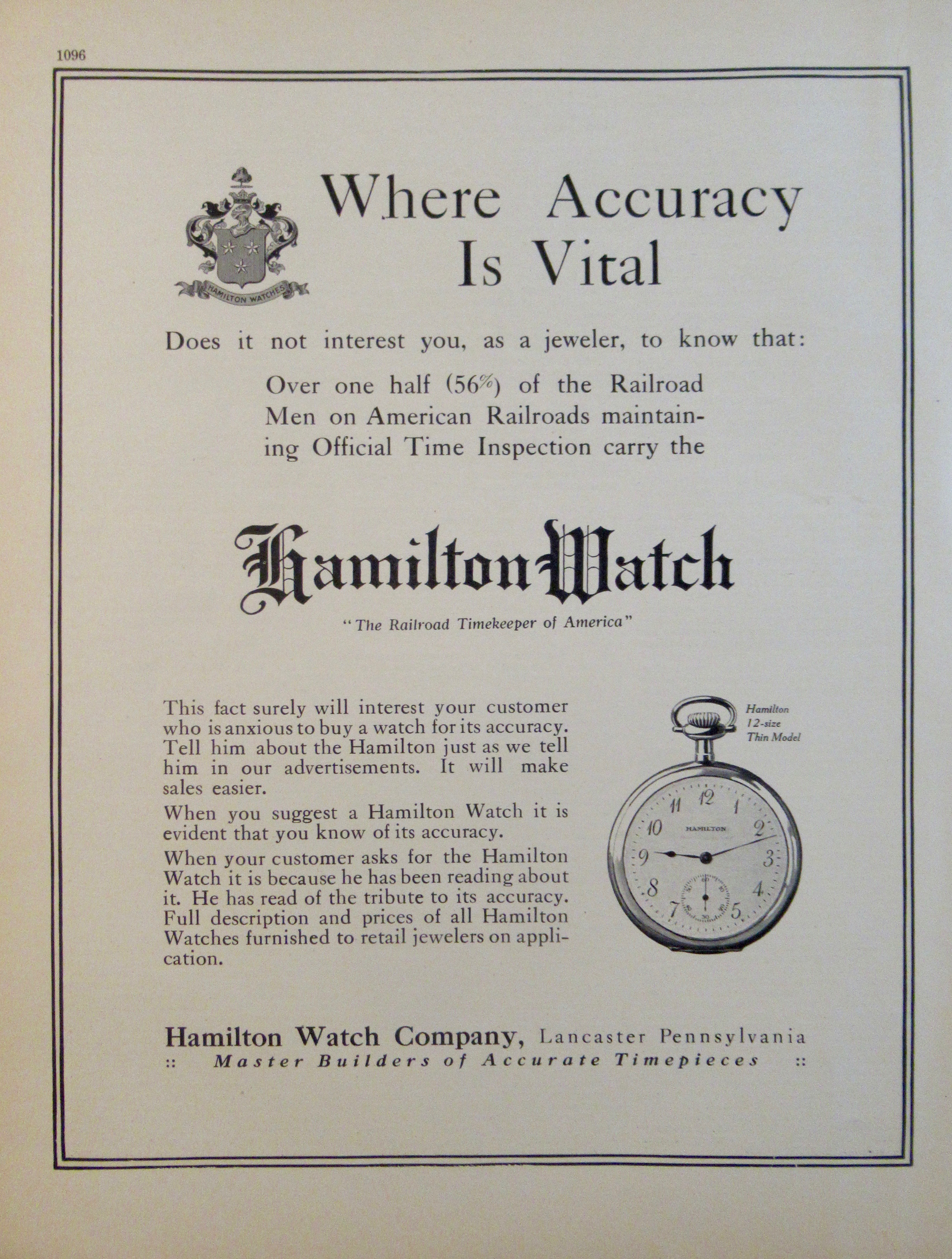 1913 Hamilton Watch Company w/ 12-Size Thin Model