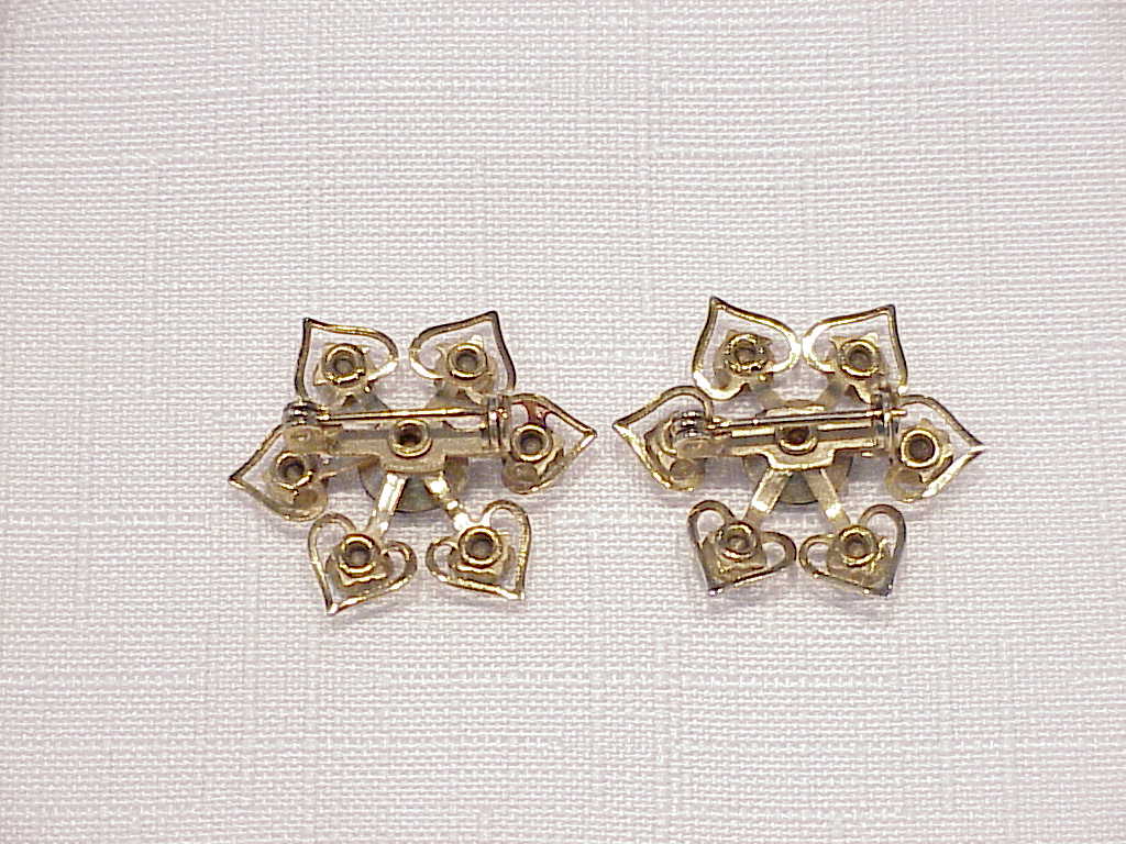 Vintage Pair Of Dark Emerald Green Rhinestone Scatter Pins