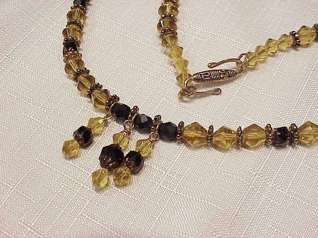 Black And Amber Faceted Glass Crystal Choker Necklace