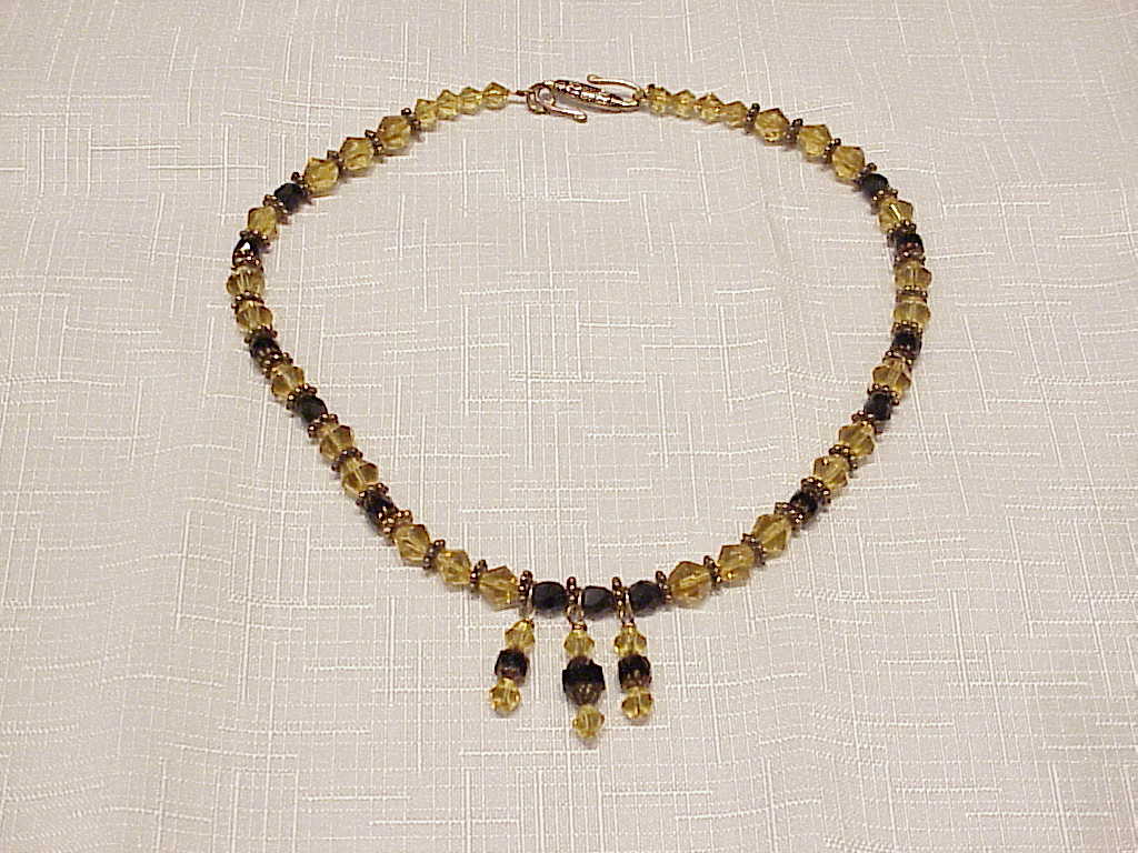 Black And Amber Faceted Glass Crystal Choker Necklace