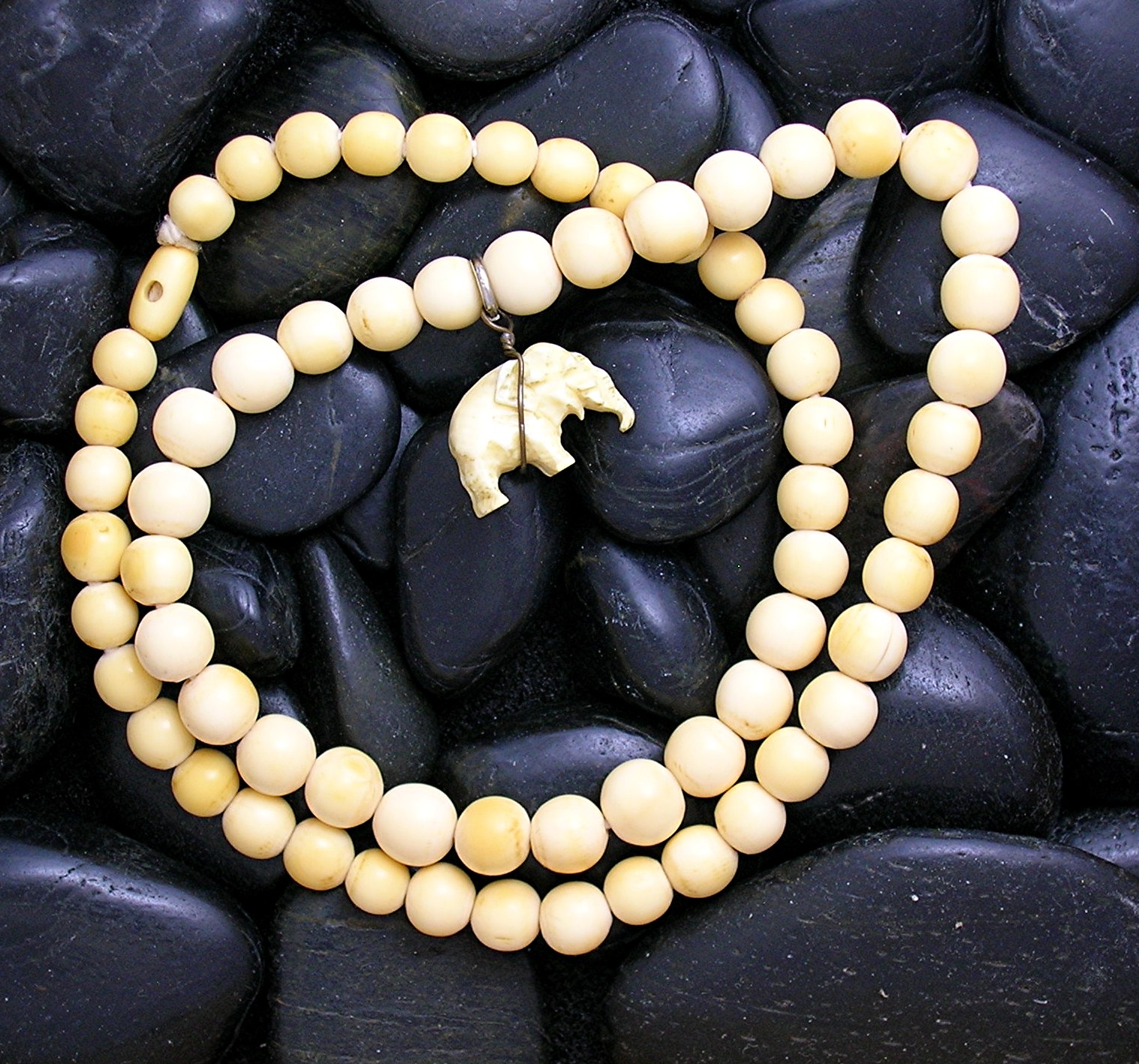 Bone Beads 9mm 22 Inch 1 Inch Pendant Necklace