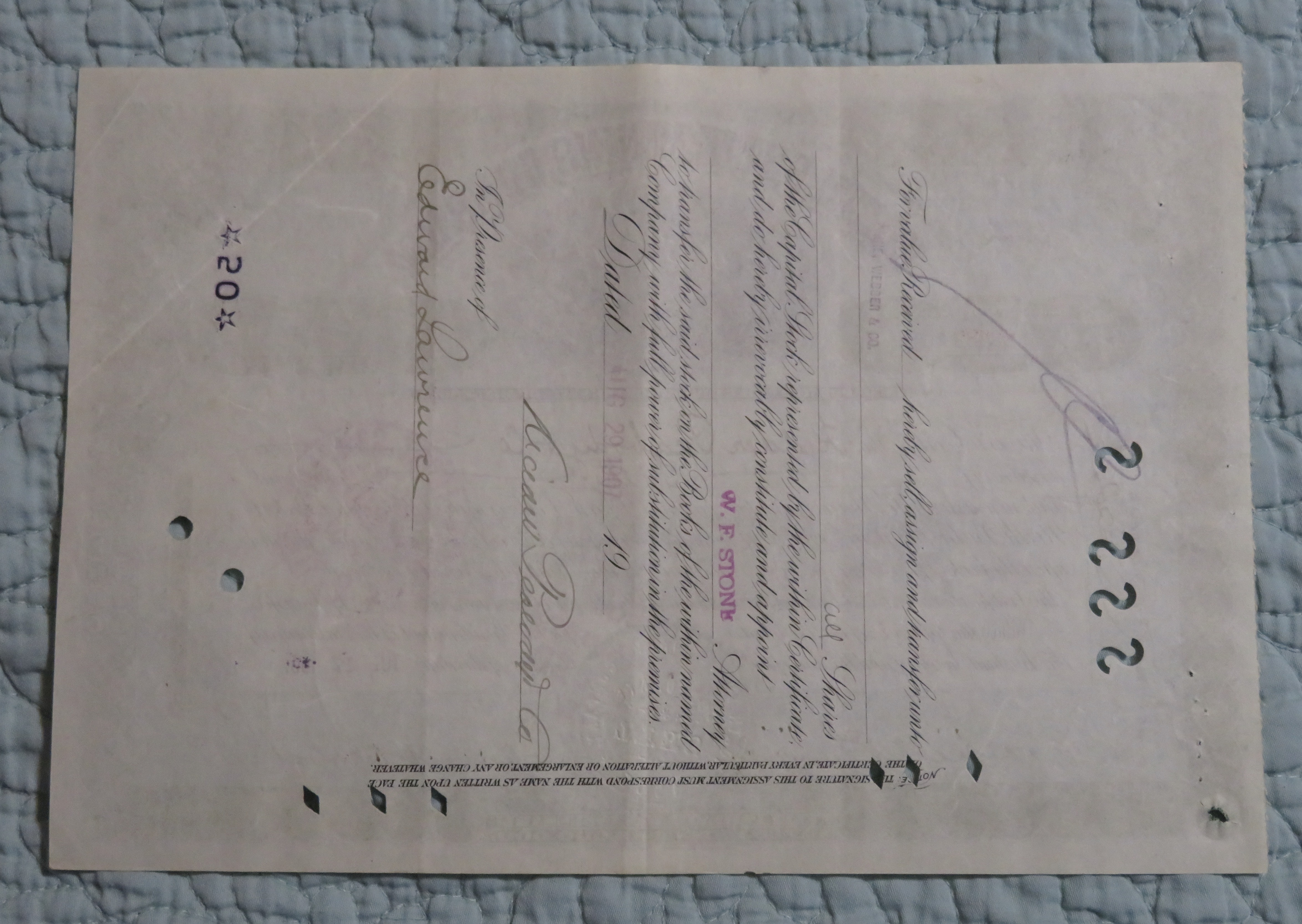 1907 North Butte Mining Company Stock Certificate