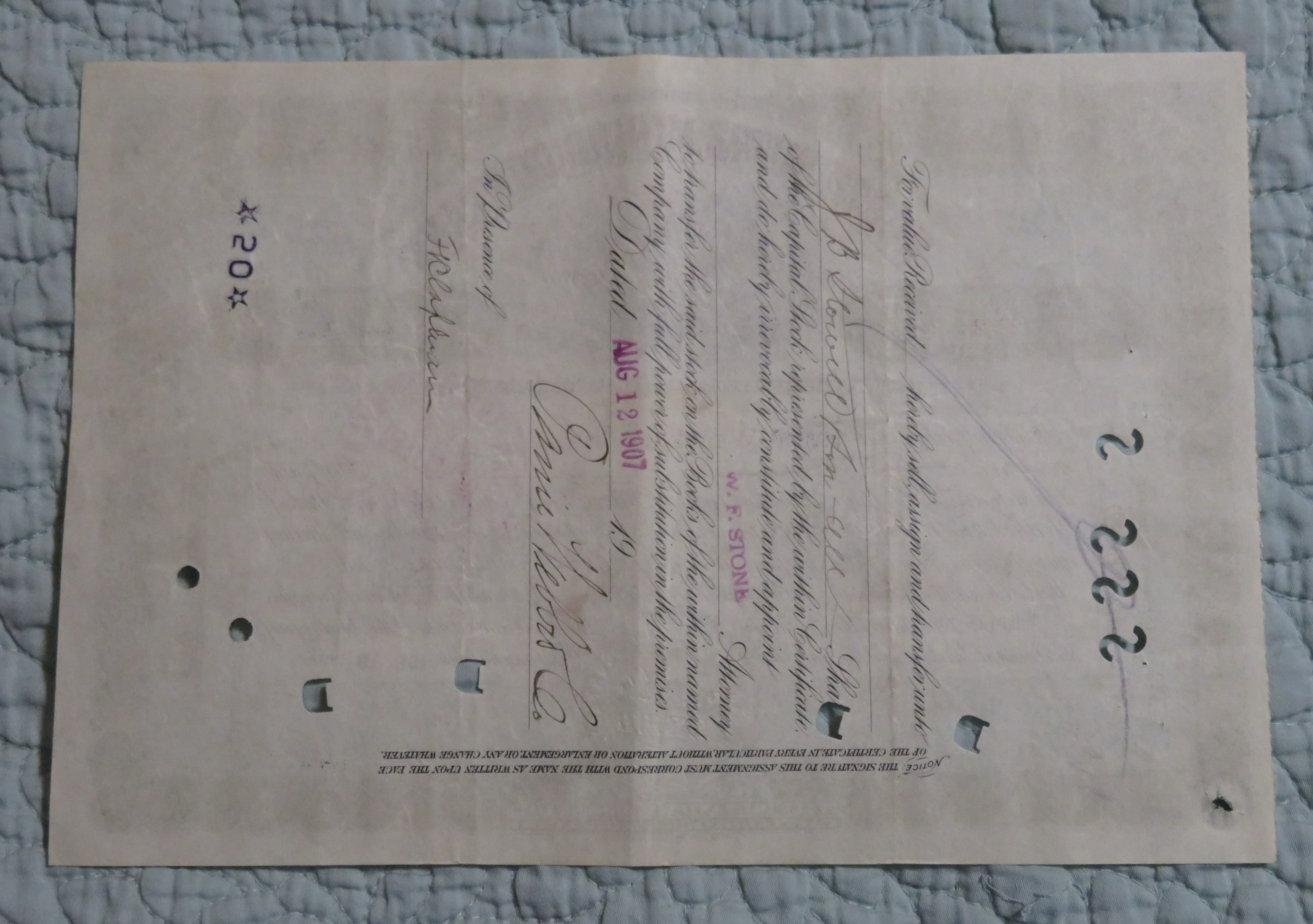 1907 North Butte Mining Company Stock Certificate