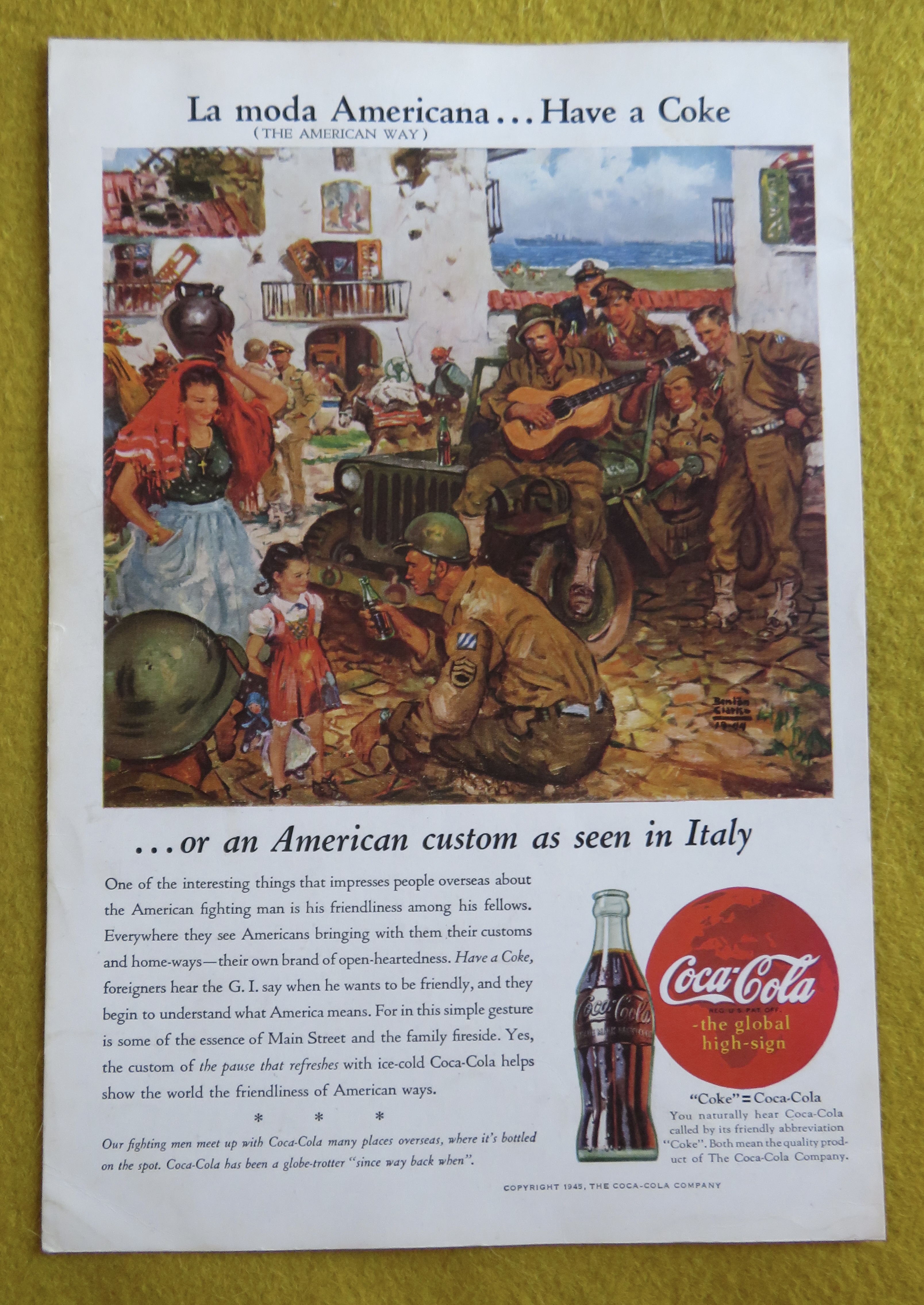 1945 Coca Cola (Coke) with Soldiers Entertaining A Girl