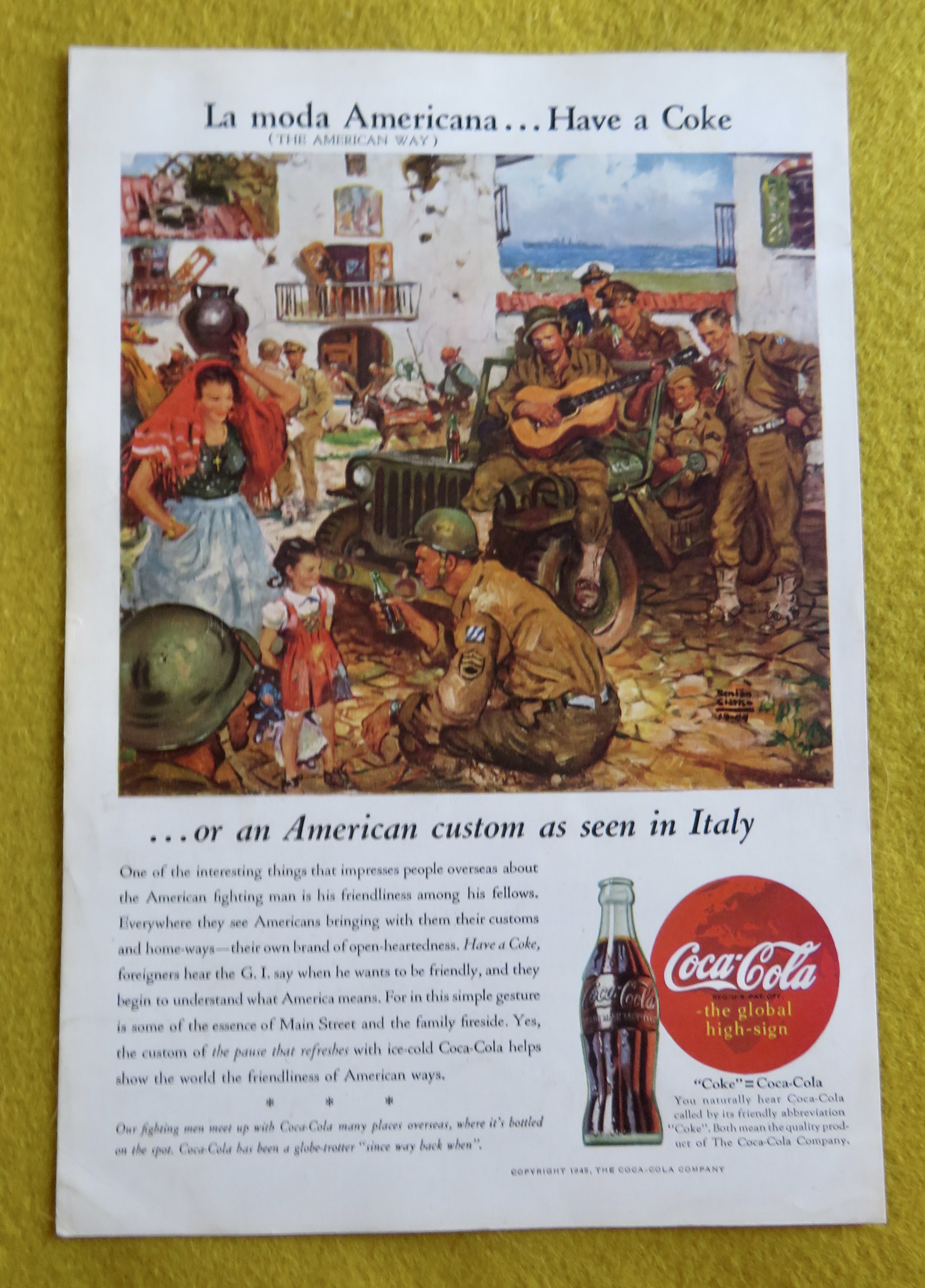 1945 Coca Cola (Coke) with Soldiers Entertaining A Girl