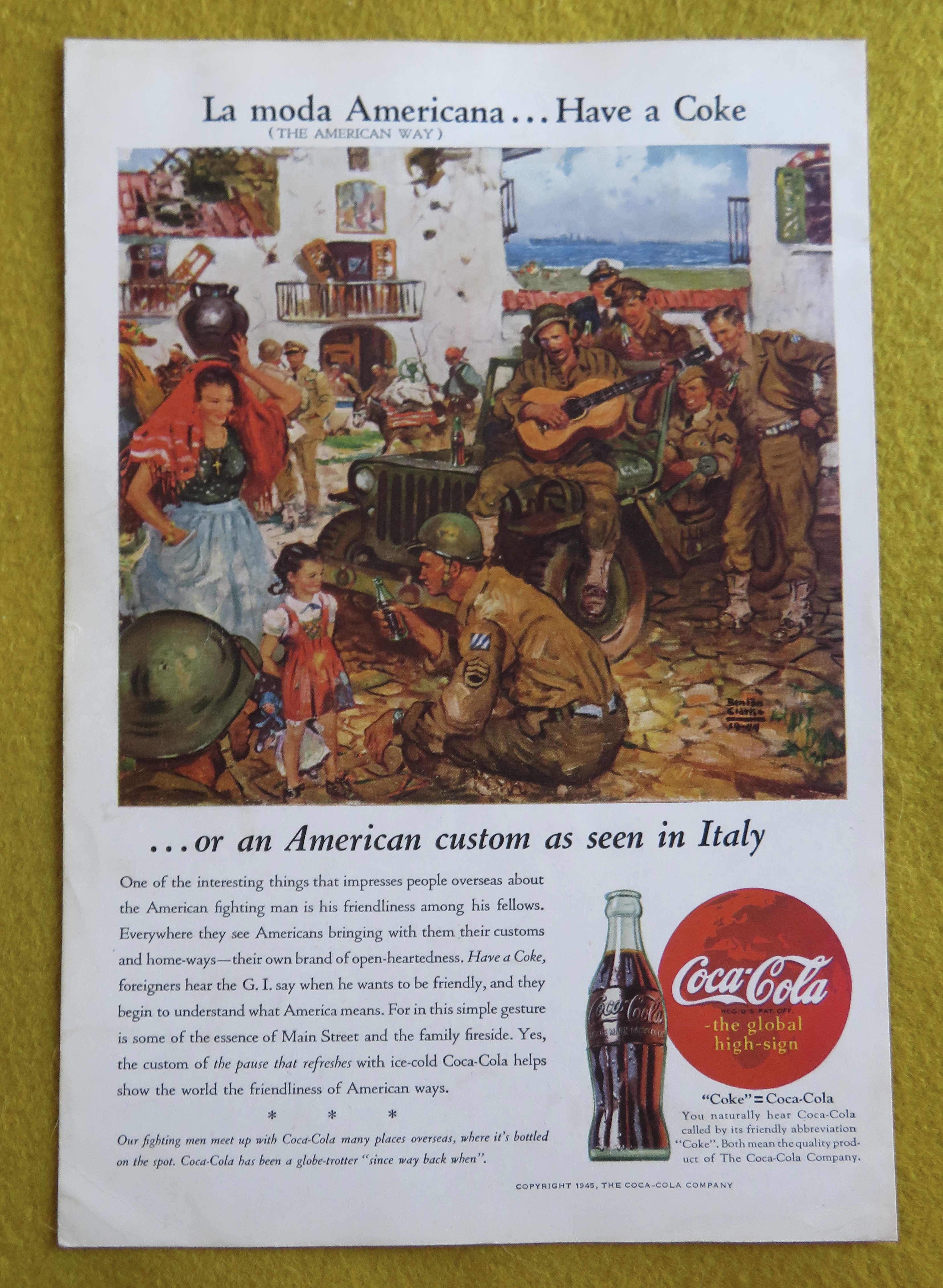 1945 Coca Cola (Coke) with Soldiers Entertaining A Girl