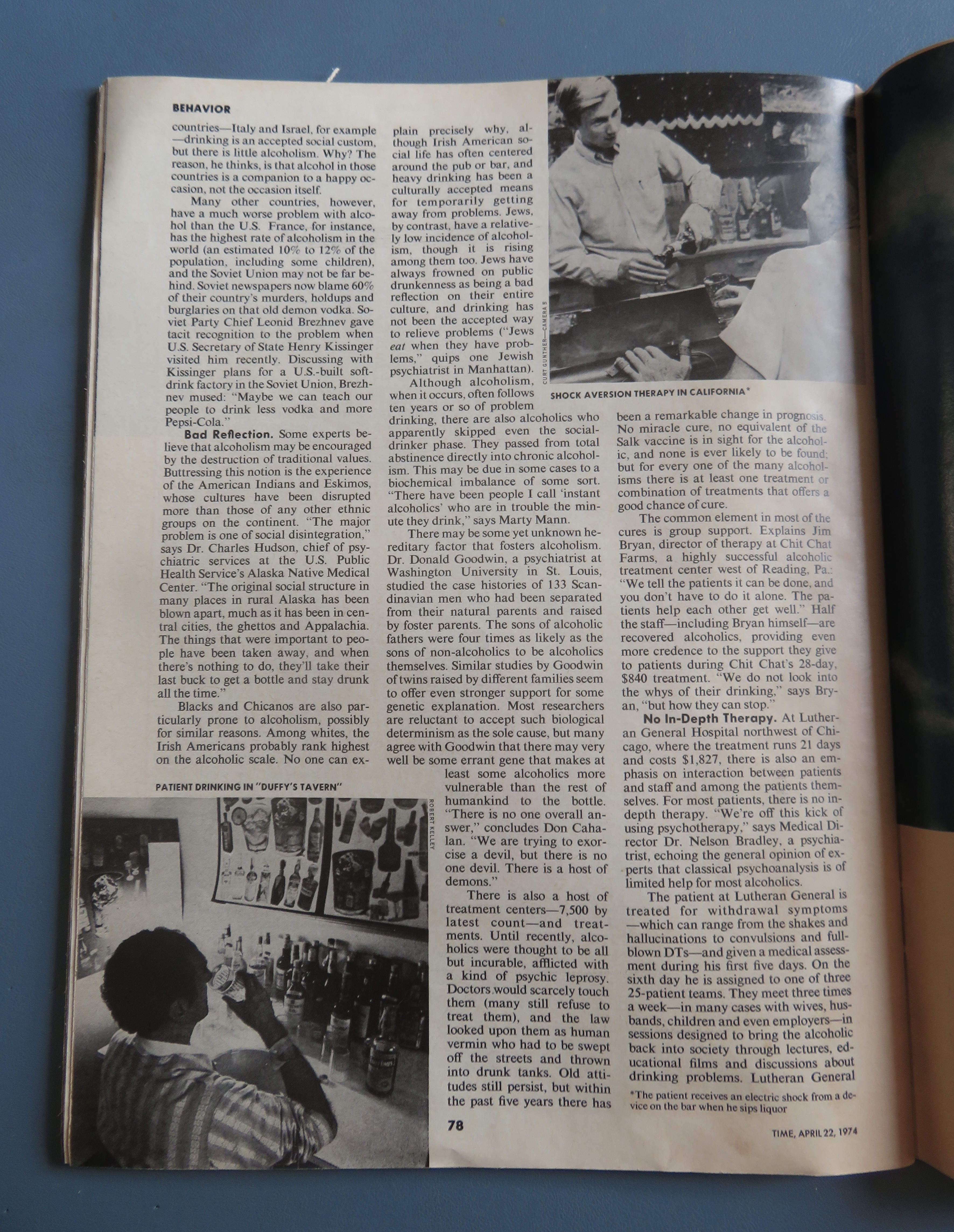 Time Magazine April 22, 1974 Alcoholism