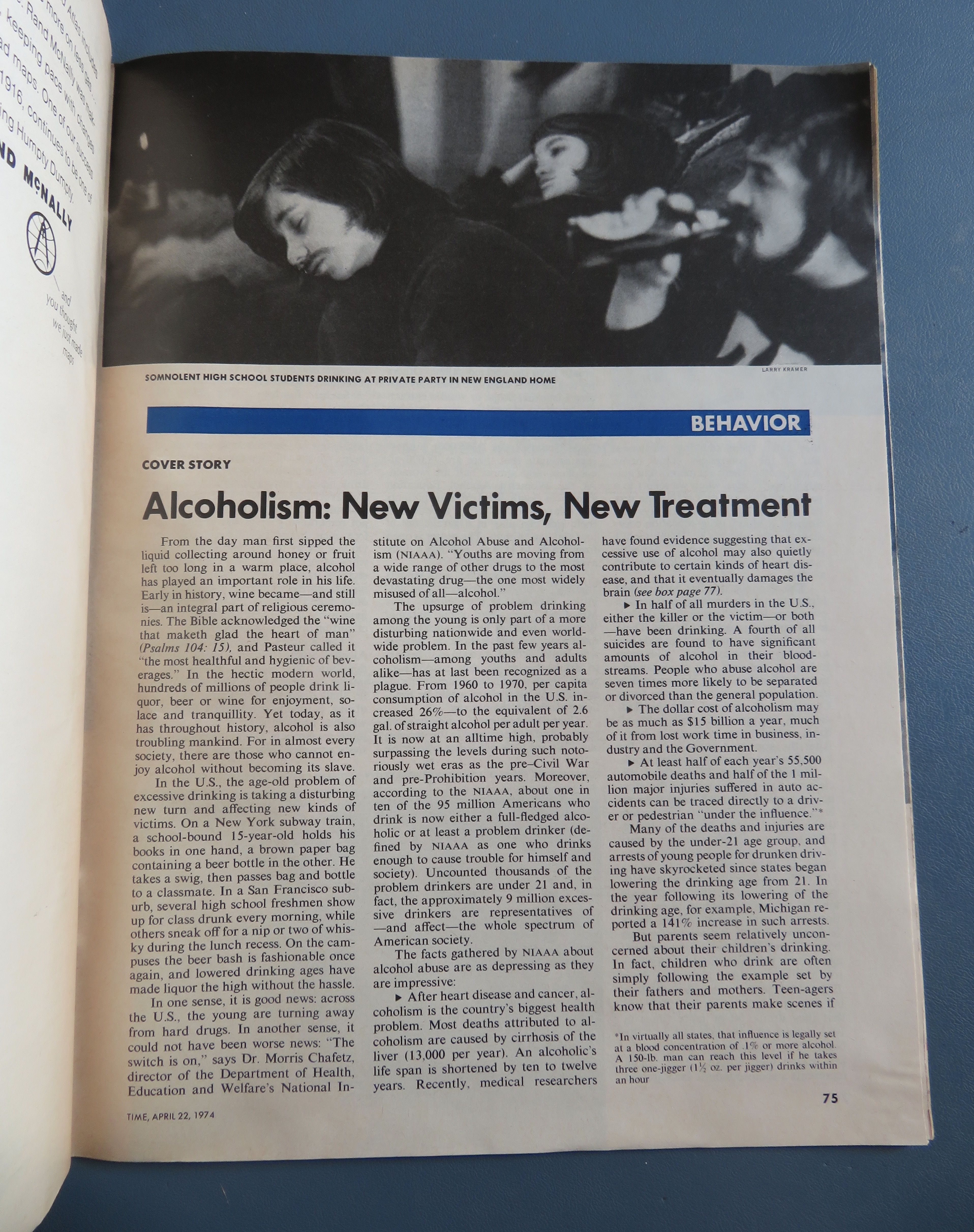 Time Magazine April 22, 1974 Alcoholism