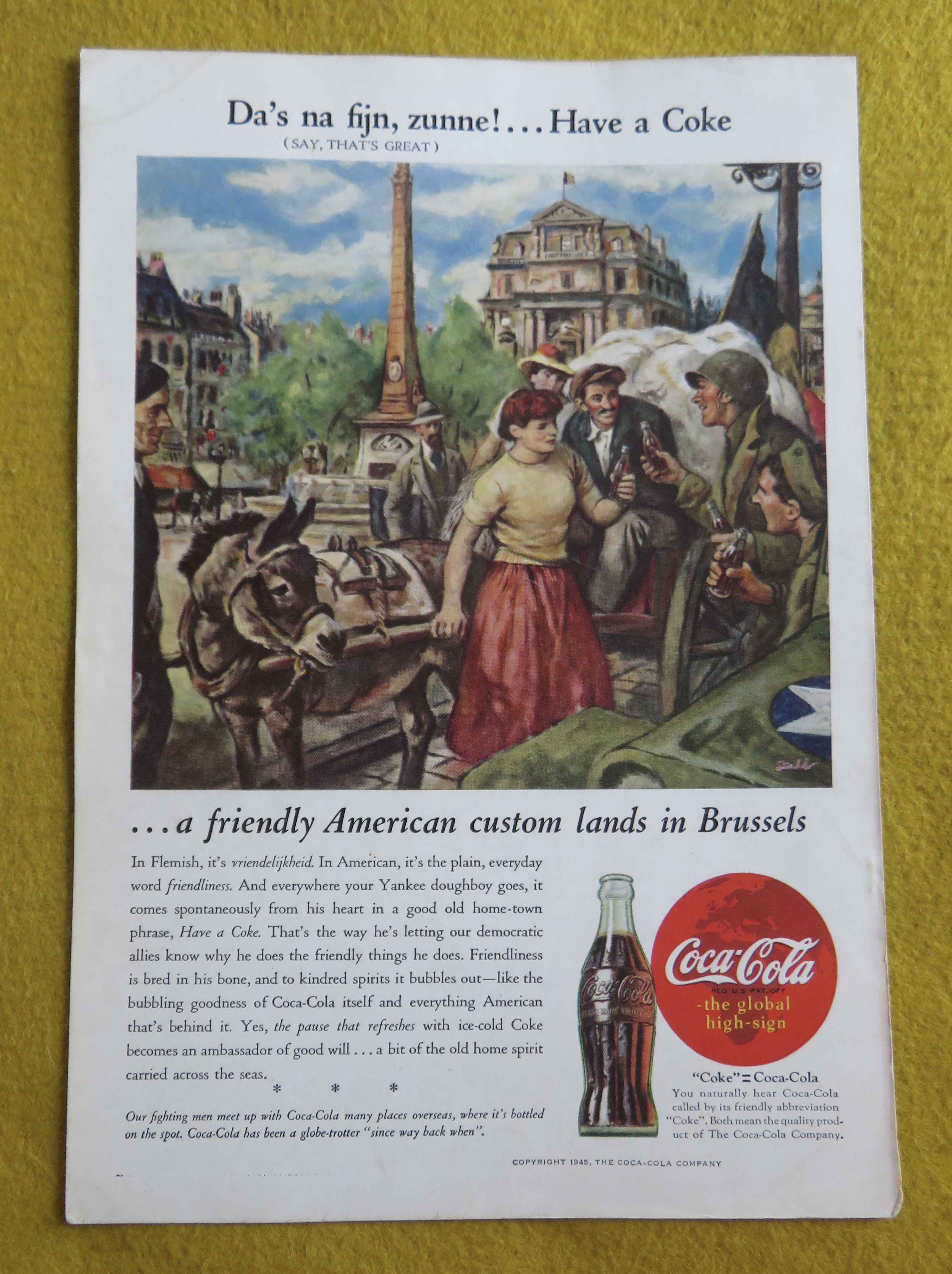 1945 Coca Cola (Coke) with People In Brussels