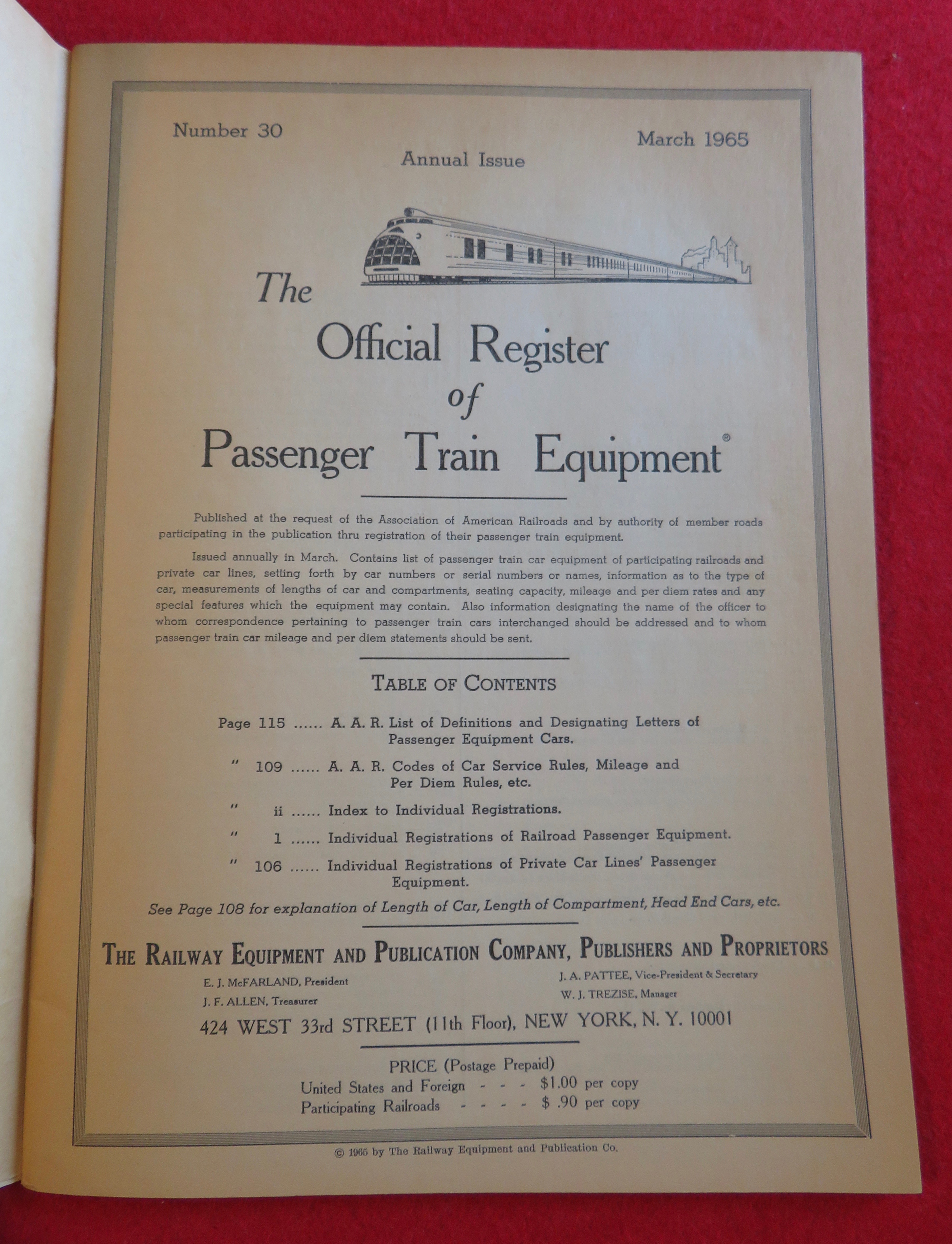 Official Register Passenger Train Equipment 1965