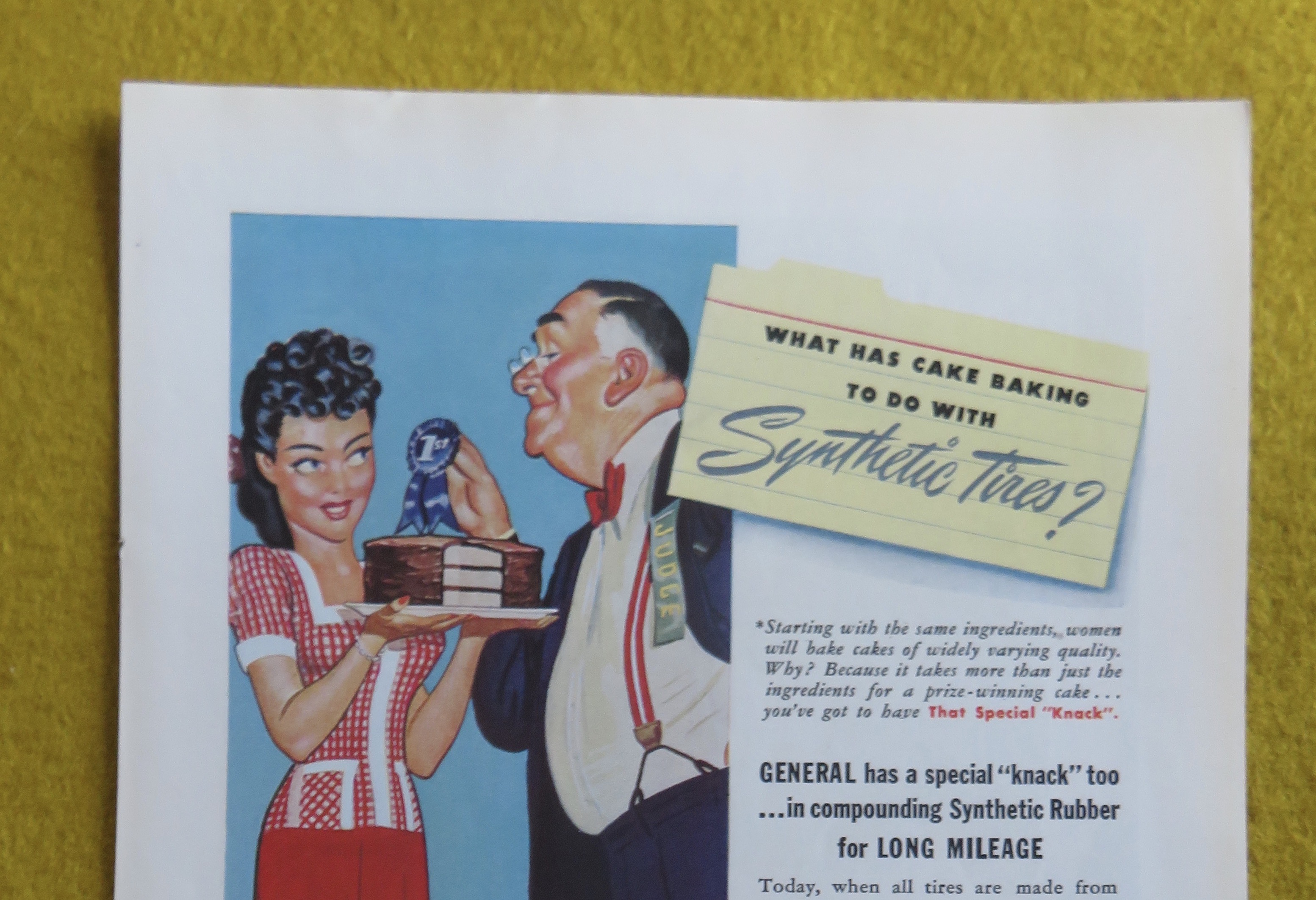1945 General Tires with Woman Getting Ribbon For Cake