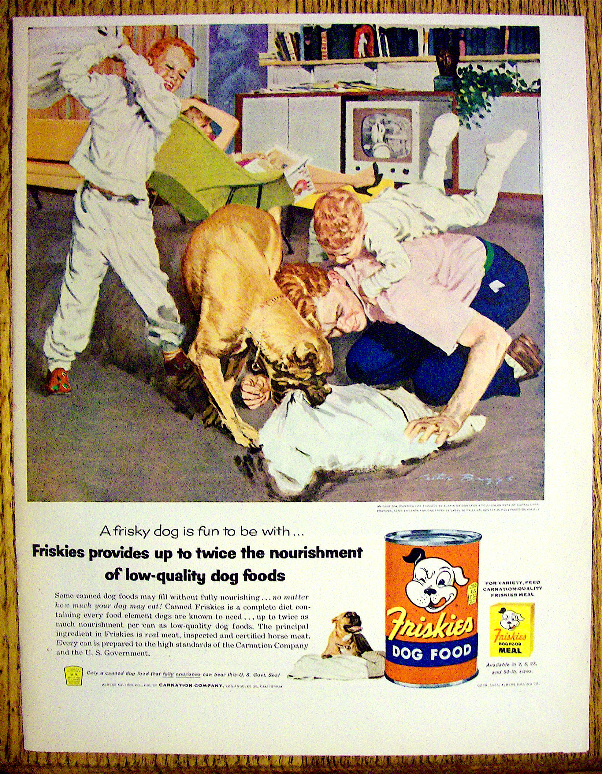 1955 Friskies Dog Food w/Man & Kids By Austin Briggs