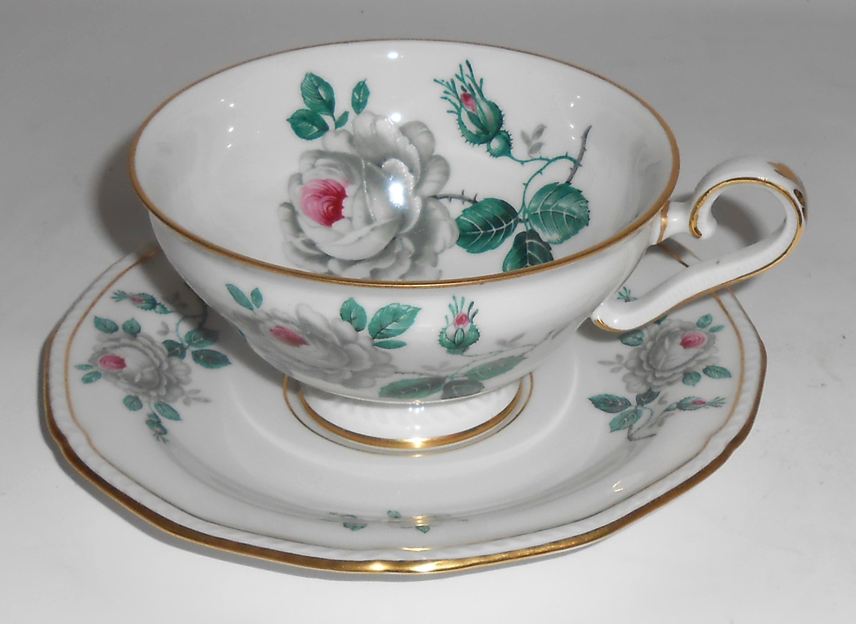 Royal Tettau Porcelain China White Rose Cup & Saucer !