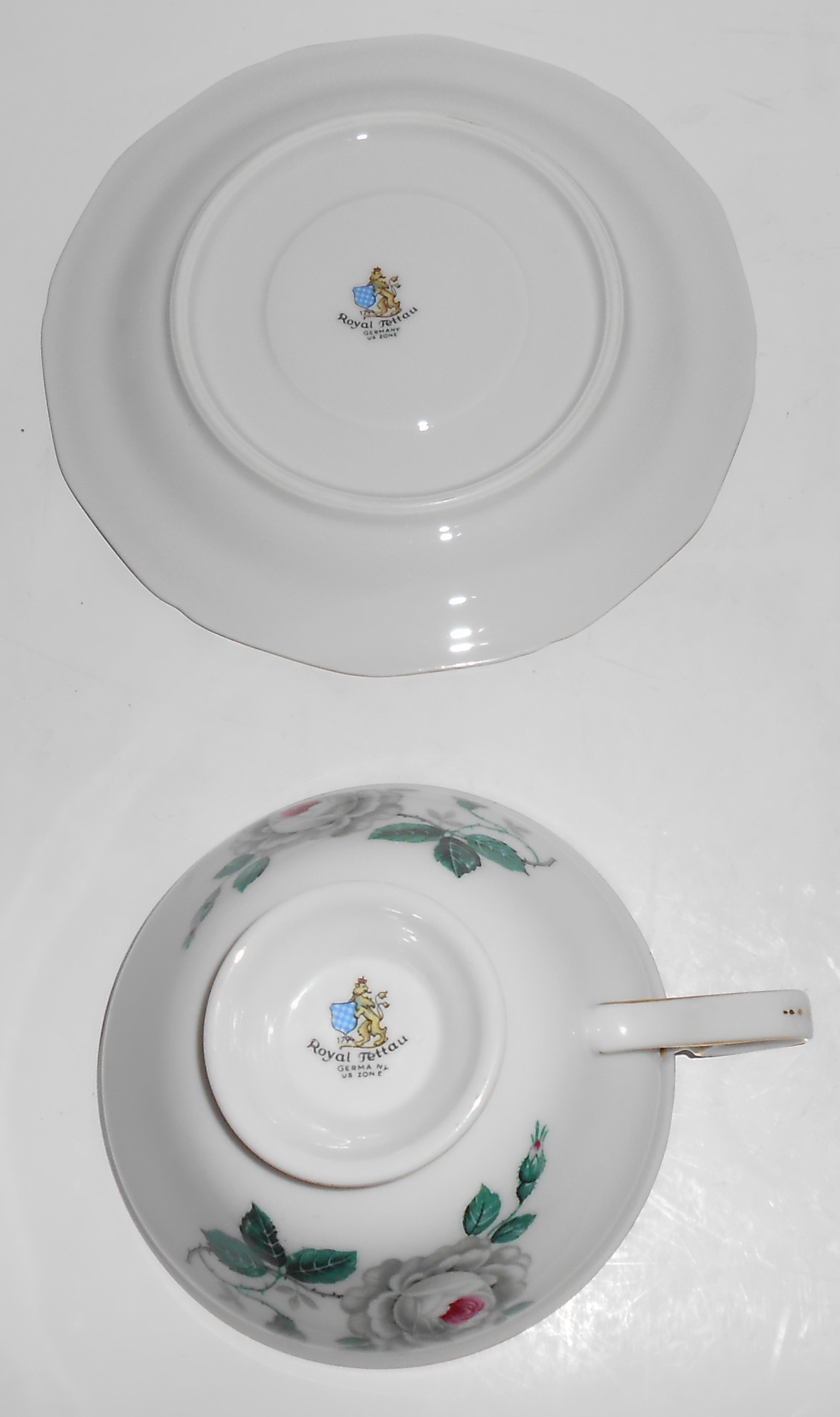 Royal Tettau Porcelain China White Rose Cup & Saucer !