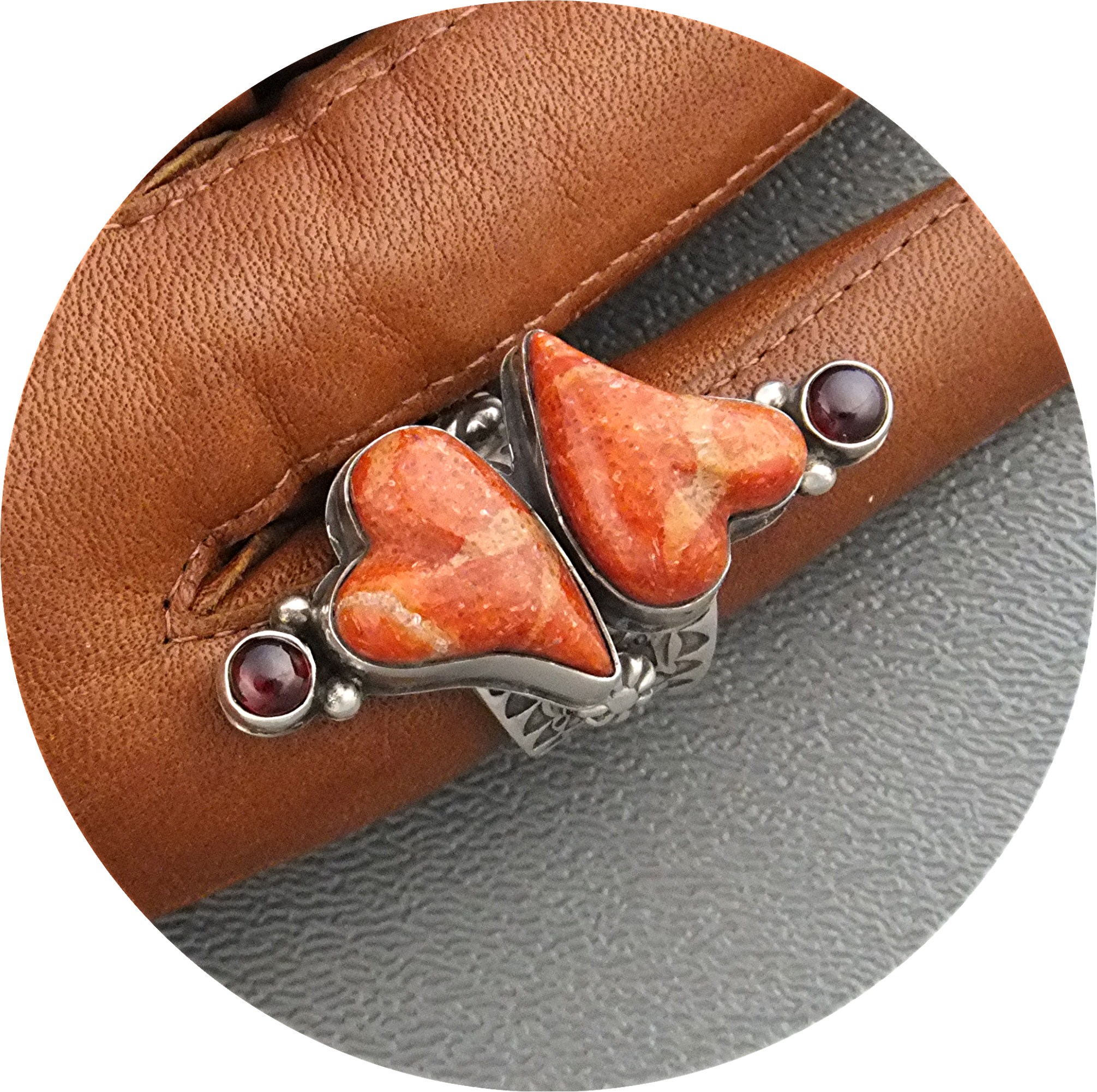 David Troutman Sterling Silver Apple Coral Hearts Ring