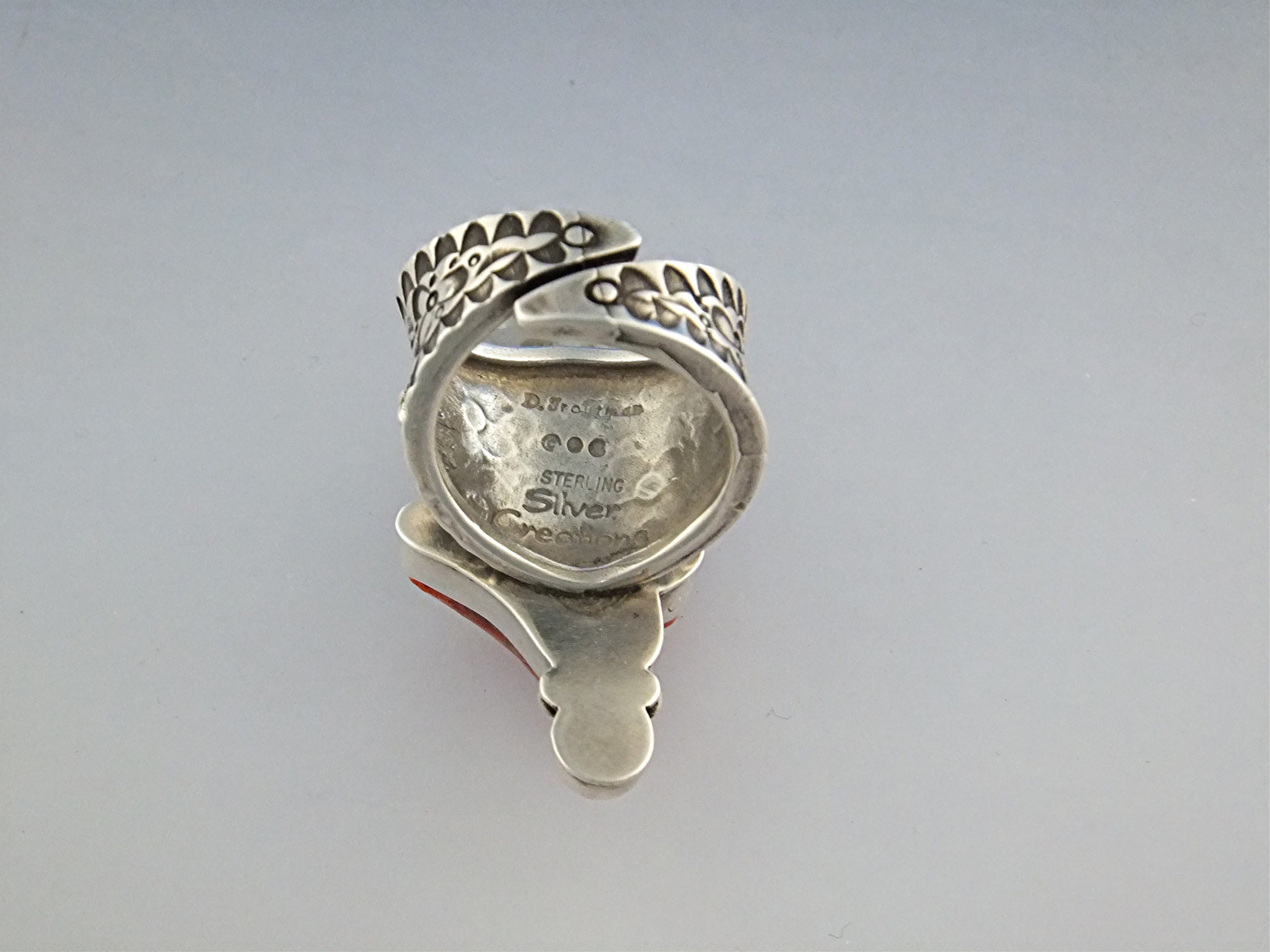 David Troutman Sterling Silver Apple Coral Hearts Ring