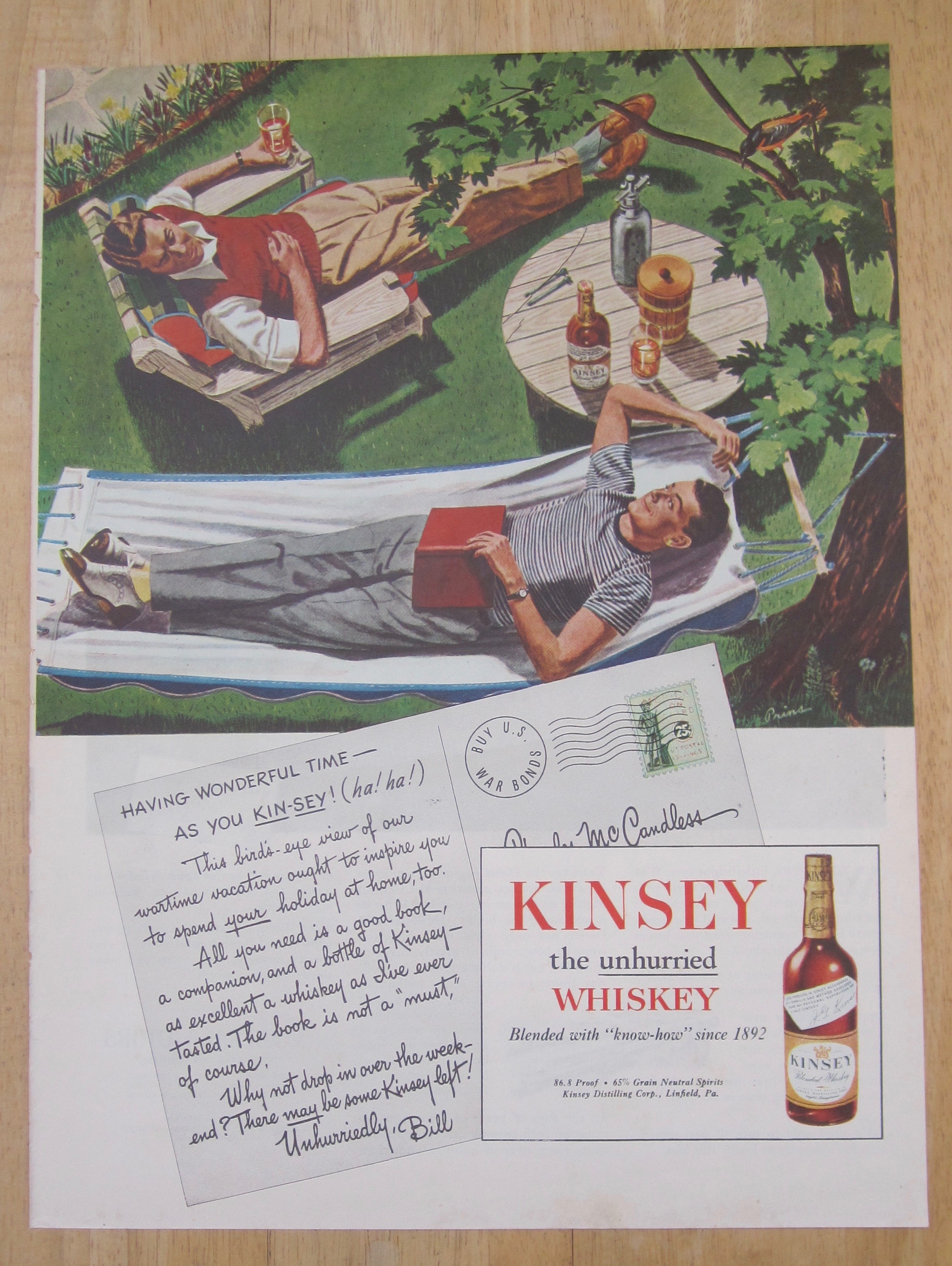 1945 Kinsey Whiskey with Men Relaxing in Backyard