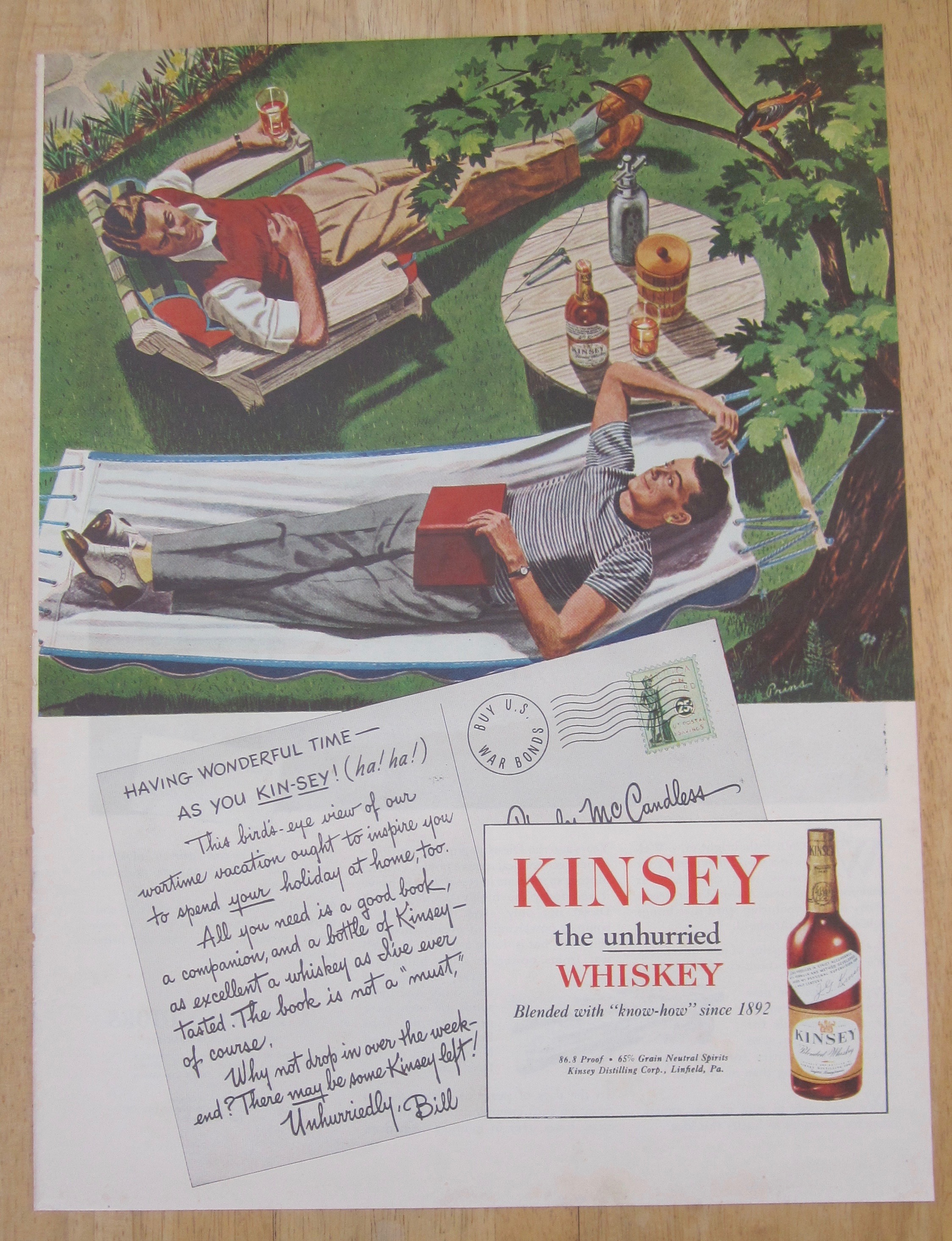1945 Kinsey Whiskey with Men Relaxing in Backyard
