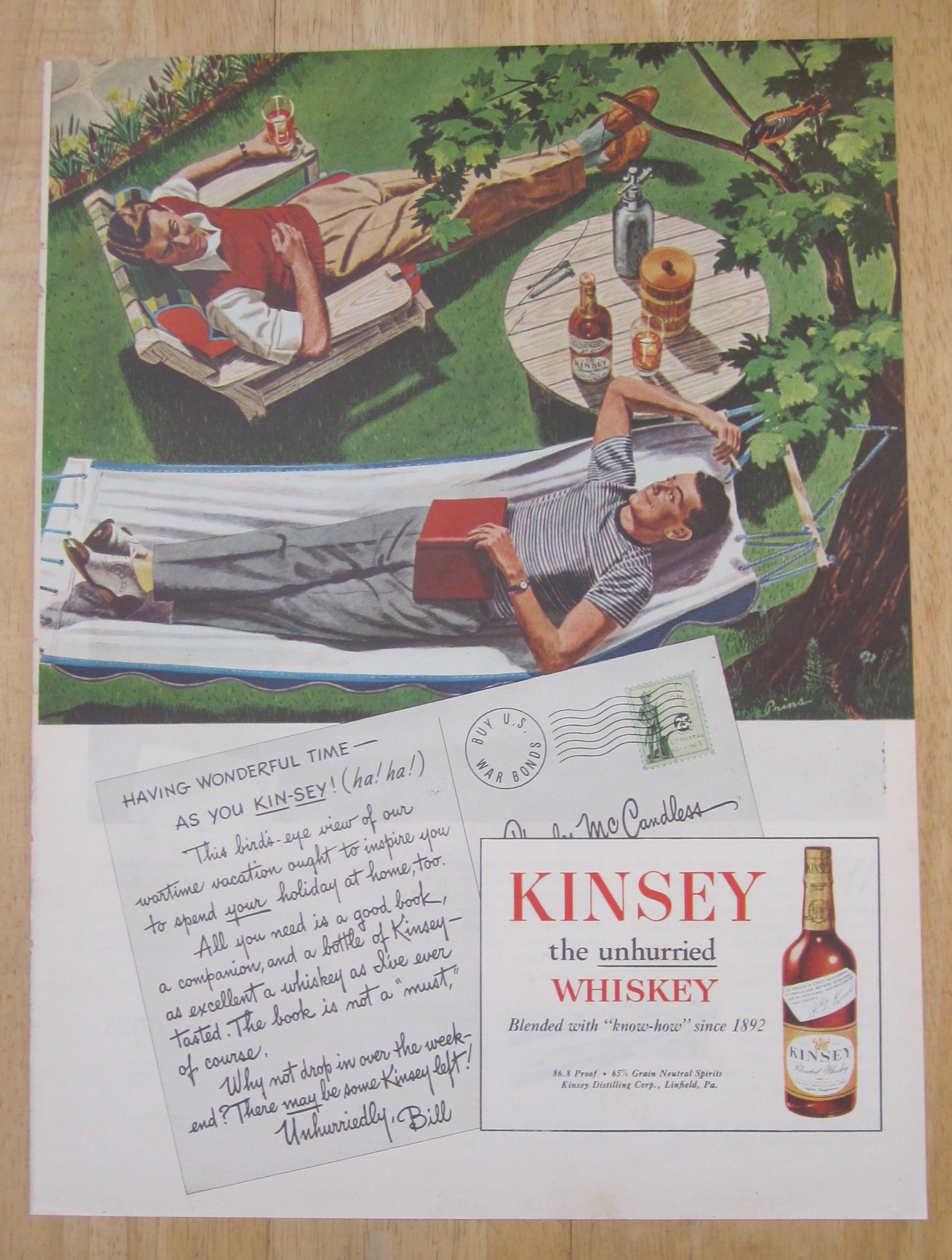 1945 Kinsey Whiskey with Men Relaxing in Backyard