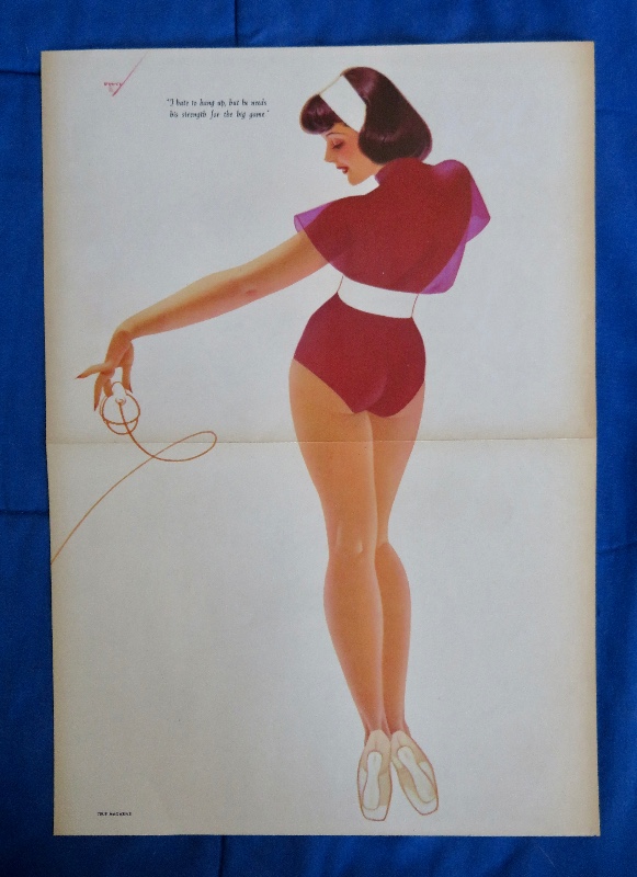 Original 1946 Sexy Pin Up Girl Wearing A Dark Pink Bodysuit While Picking Up The Telephone By George Petty