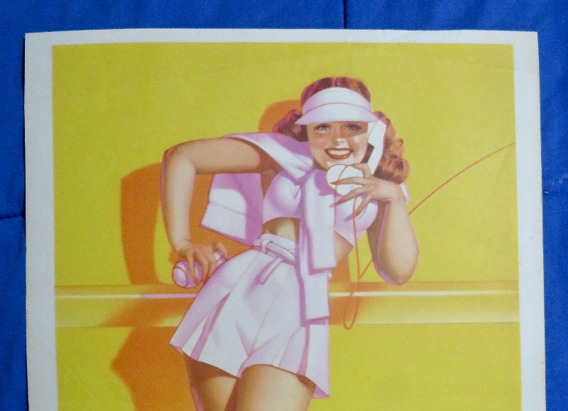Original 1945 Sexy Petty Pin Up Girl Wearing A Tennis Outfit & Talking On The Telephone By George Petty