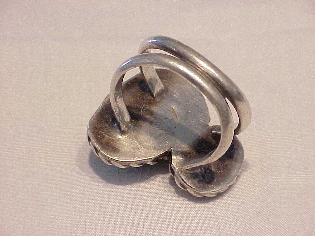 Signed Native American Sterling Silver Turquoise Red Coral Ring