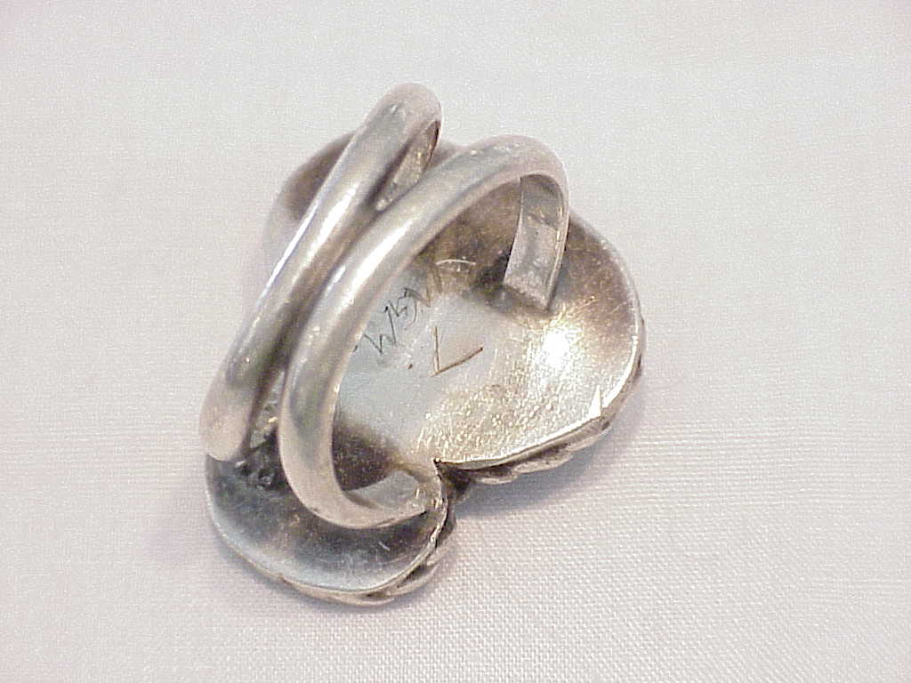 Signed Native American Sterling Silver Turquoise Red Coral Ring
