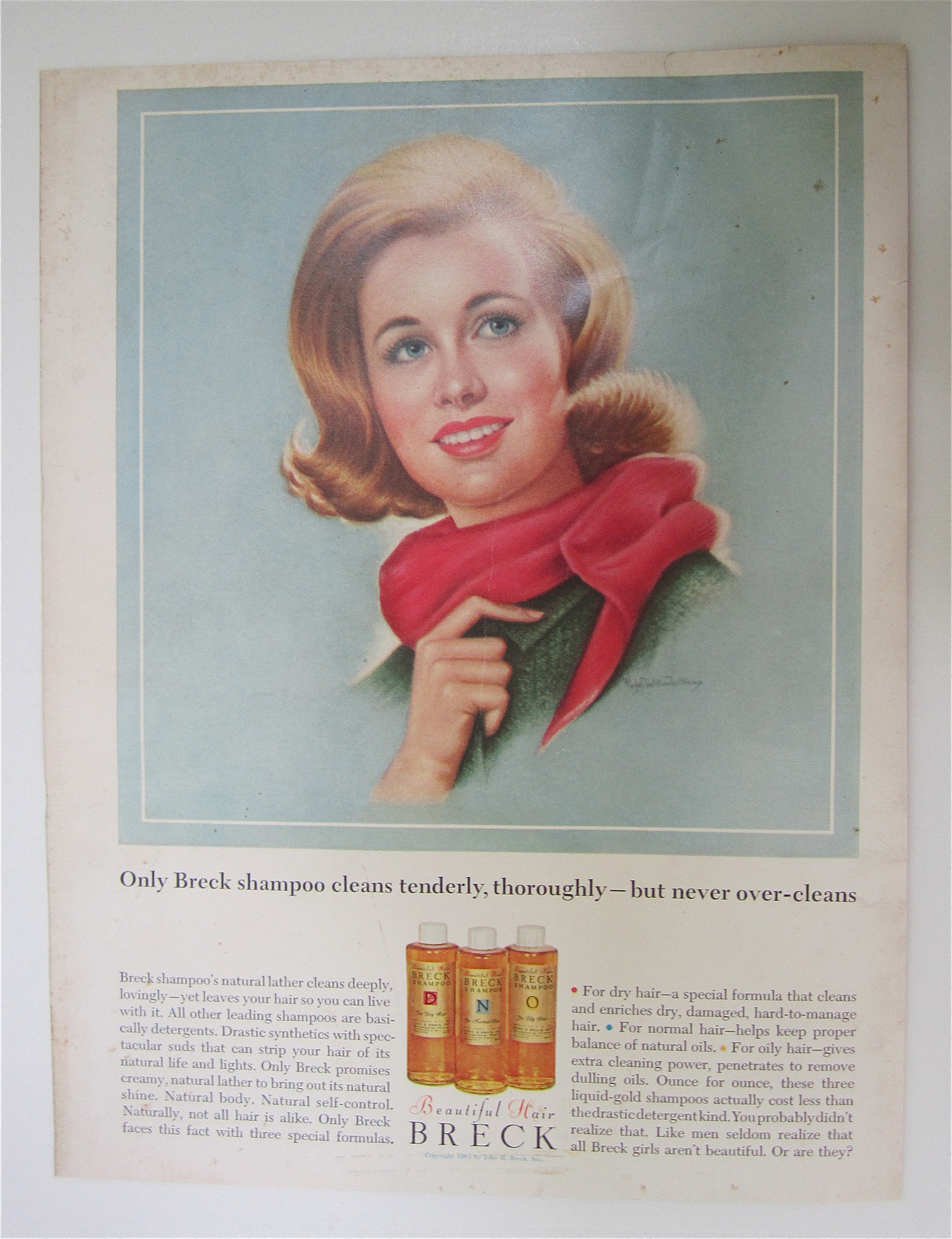 1964 Breck Shampoo with Lovely Blond Wearing Red Scarf
