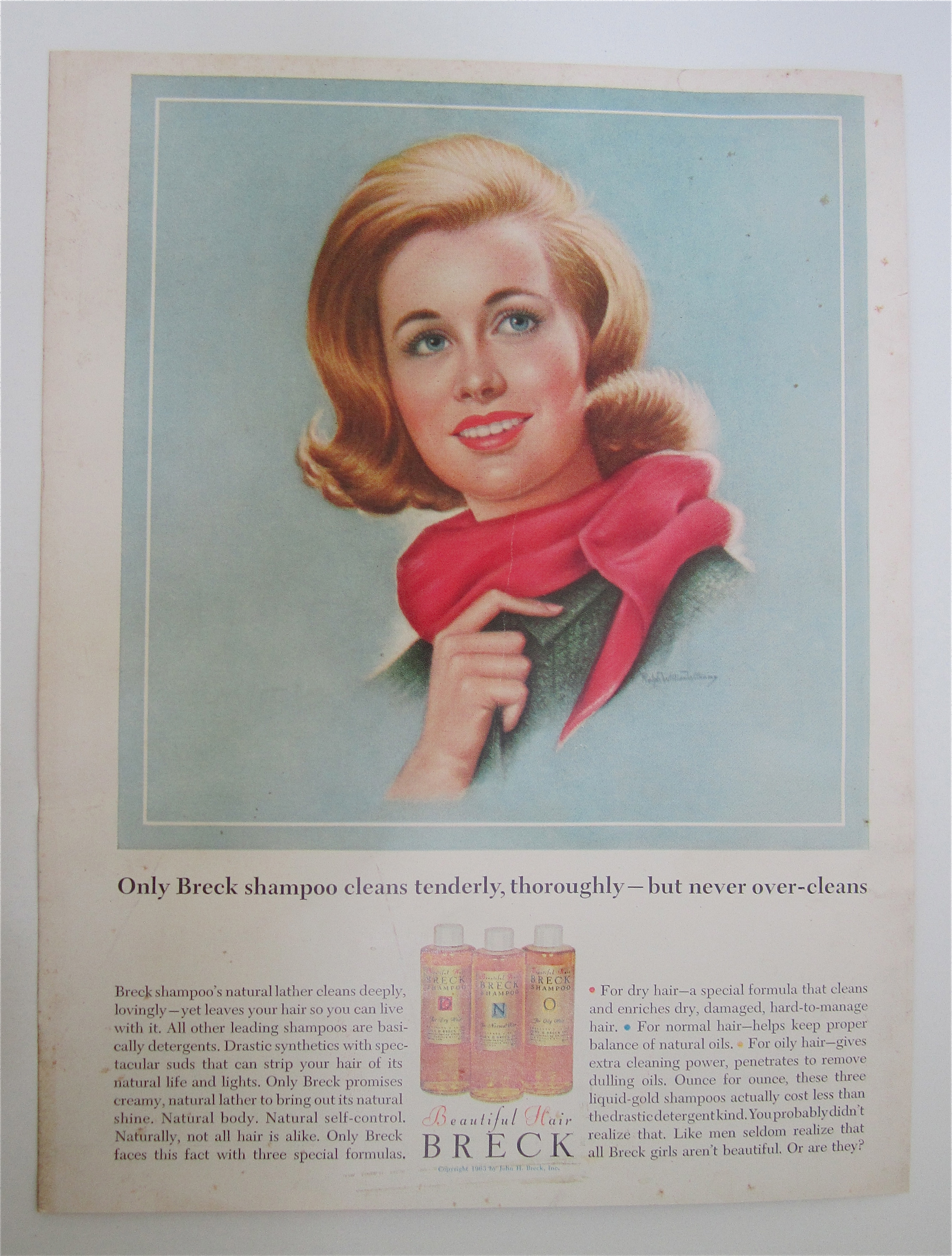 1964 Breck Shampoo with Lovely Blond Wearing Red Scarf
