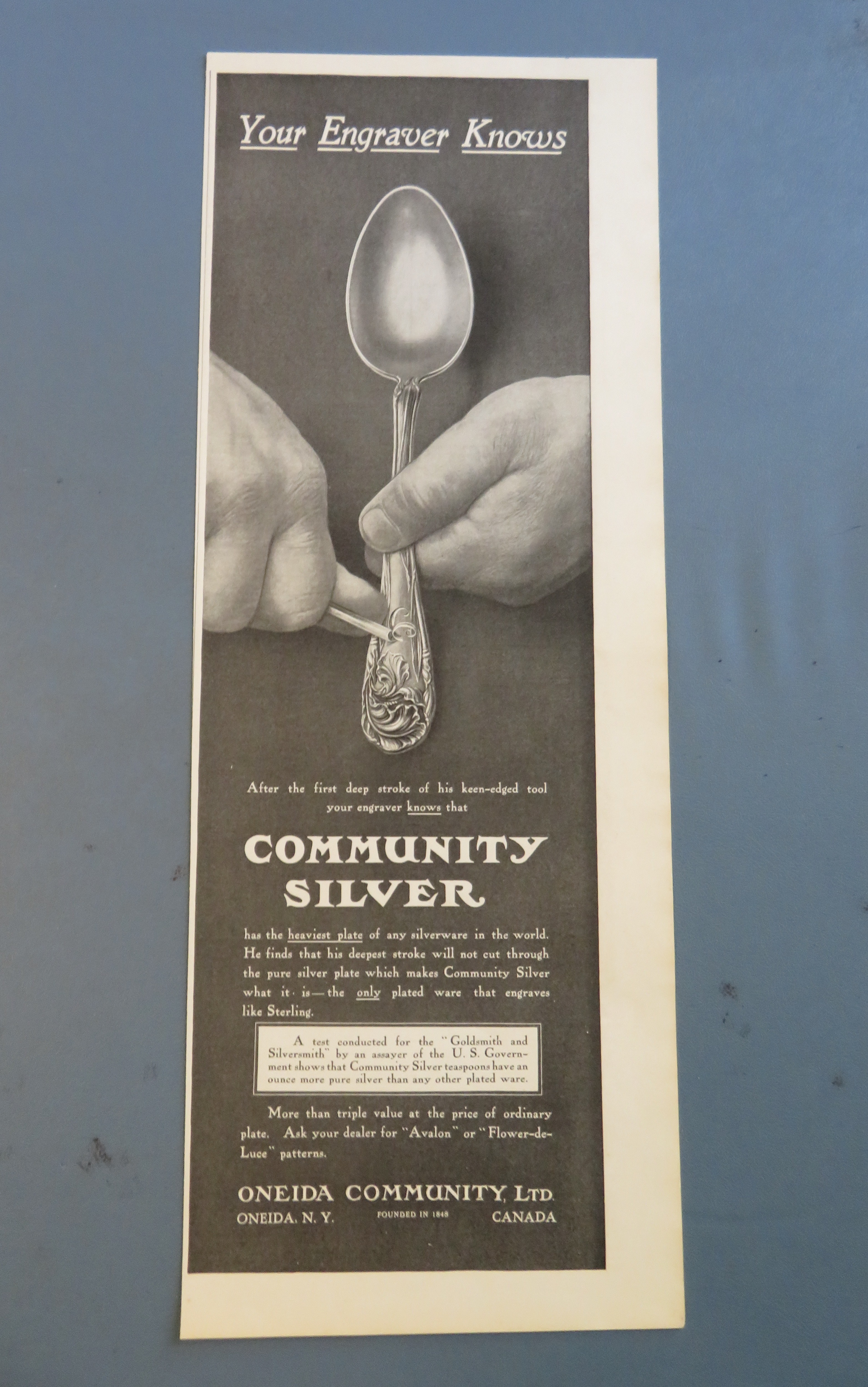 1906 Community Silver with Spoon Being Engraved
