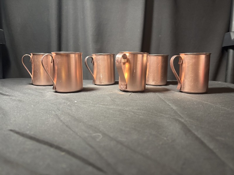 Vintage Color Craft Copper-Tone Aluminum Mugs - Set of 6