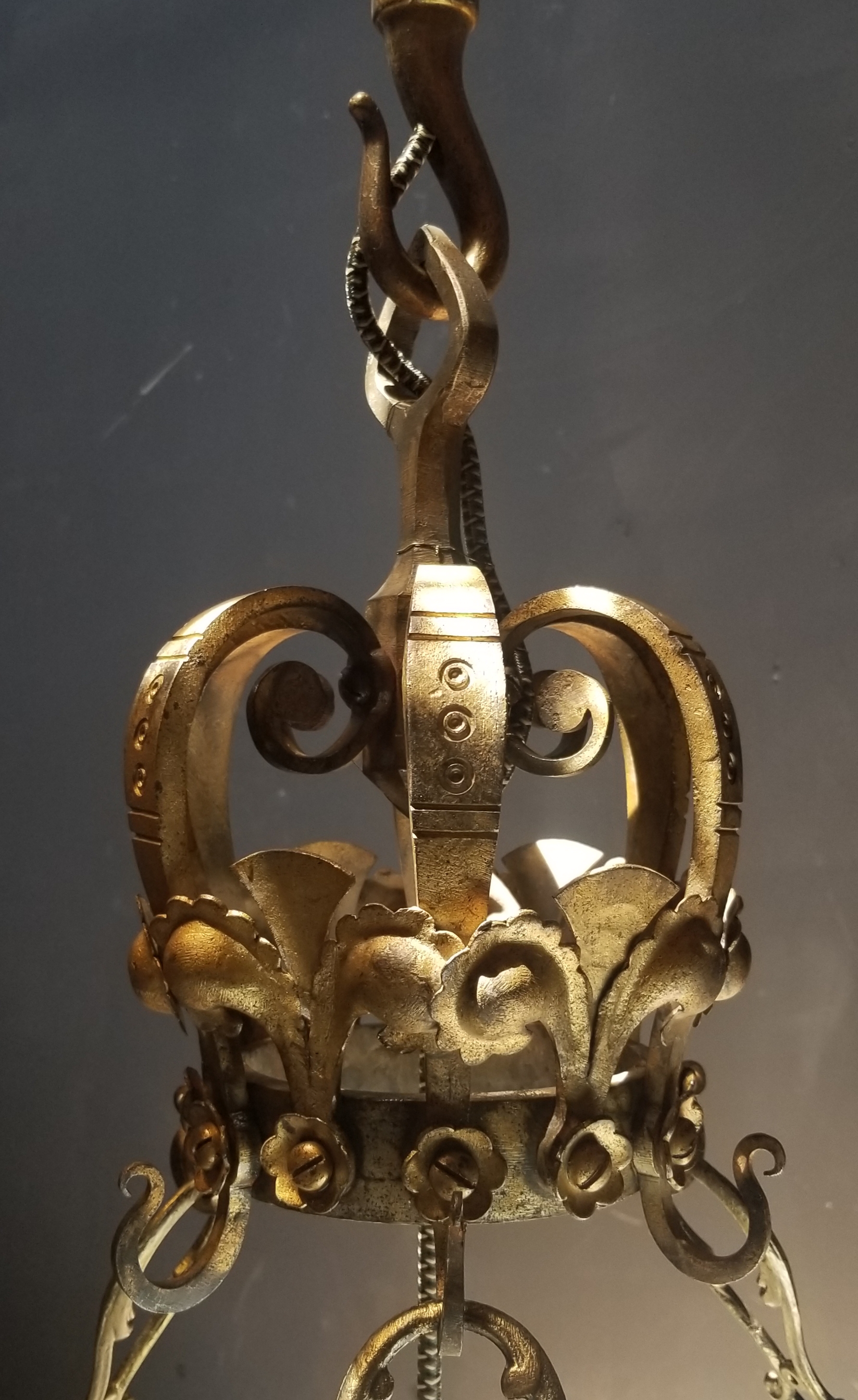 Monumental hanging bowl fixture holds 3 bulbs