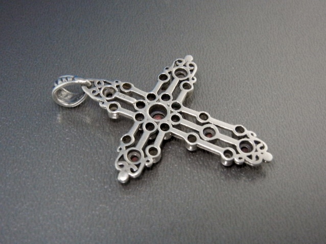 Native American Coral Sterling Silver Cross Pendant