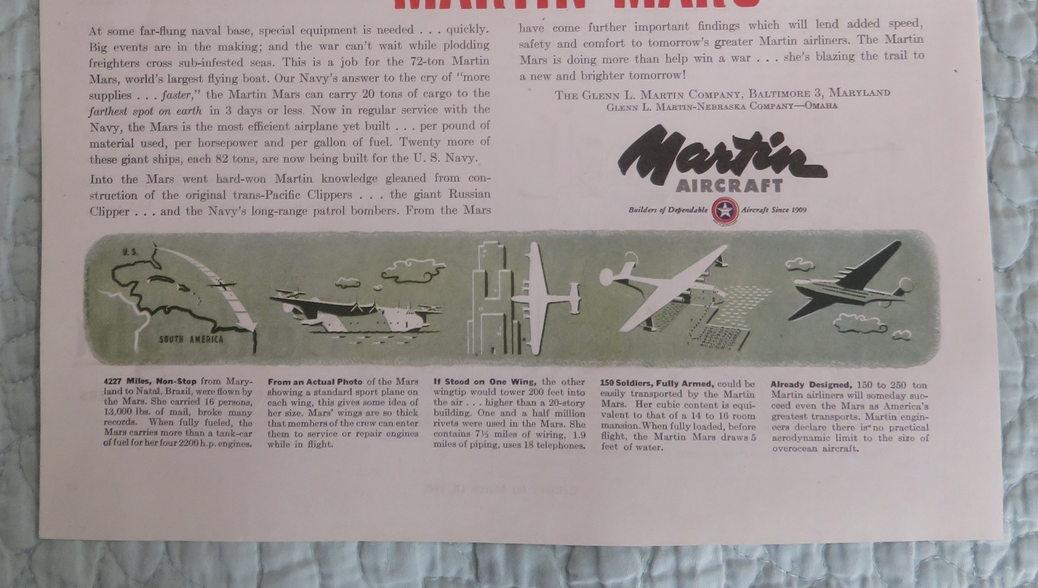 1945 Martin Aircraft with the Mighty Martin Mars
