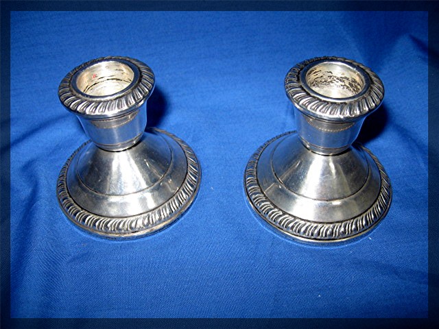 Candel Stick Holders, CROWN, Sterling Weighted, Pair