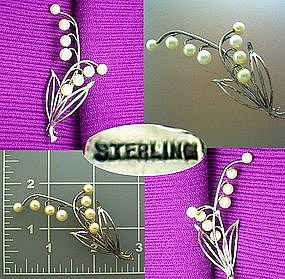 Cultured Pearls Sterling Silver Spray Brooch