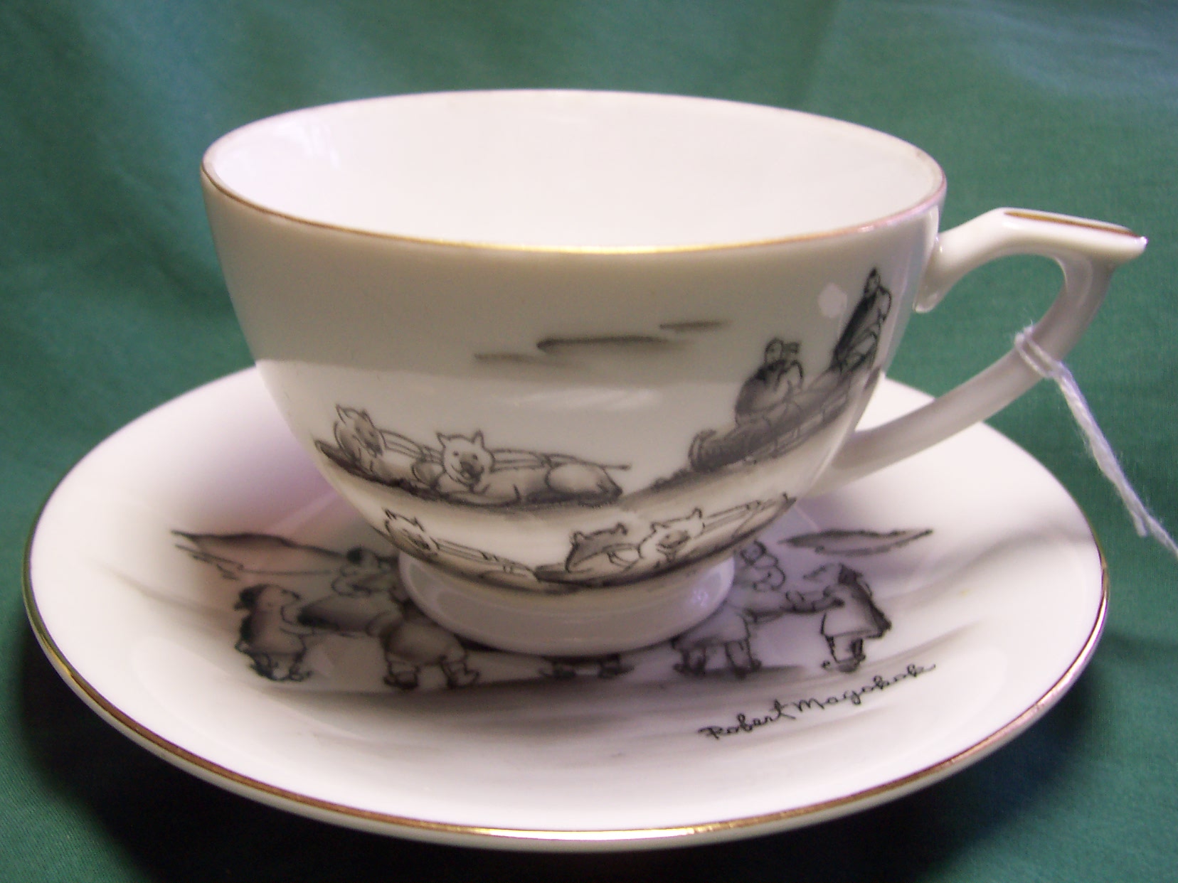 Cup and Saucer Set Signed Scenes