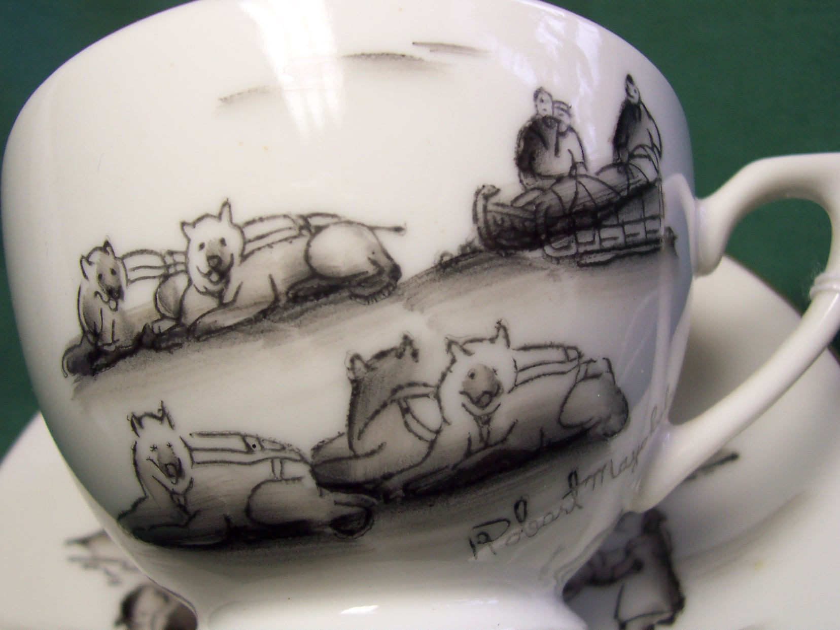 Cup and Saucer Set Signed Scenes