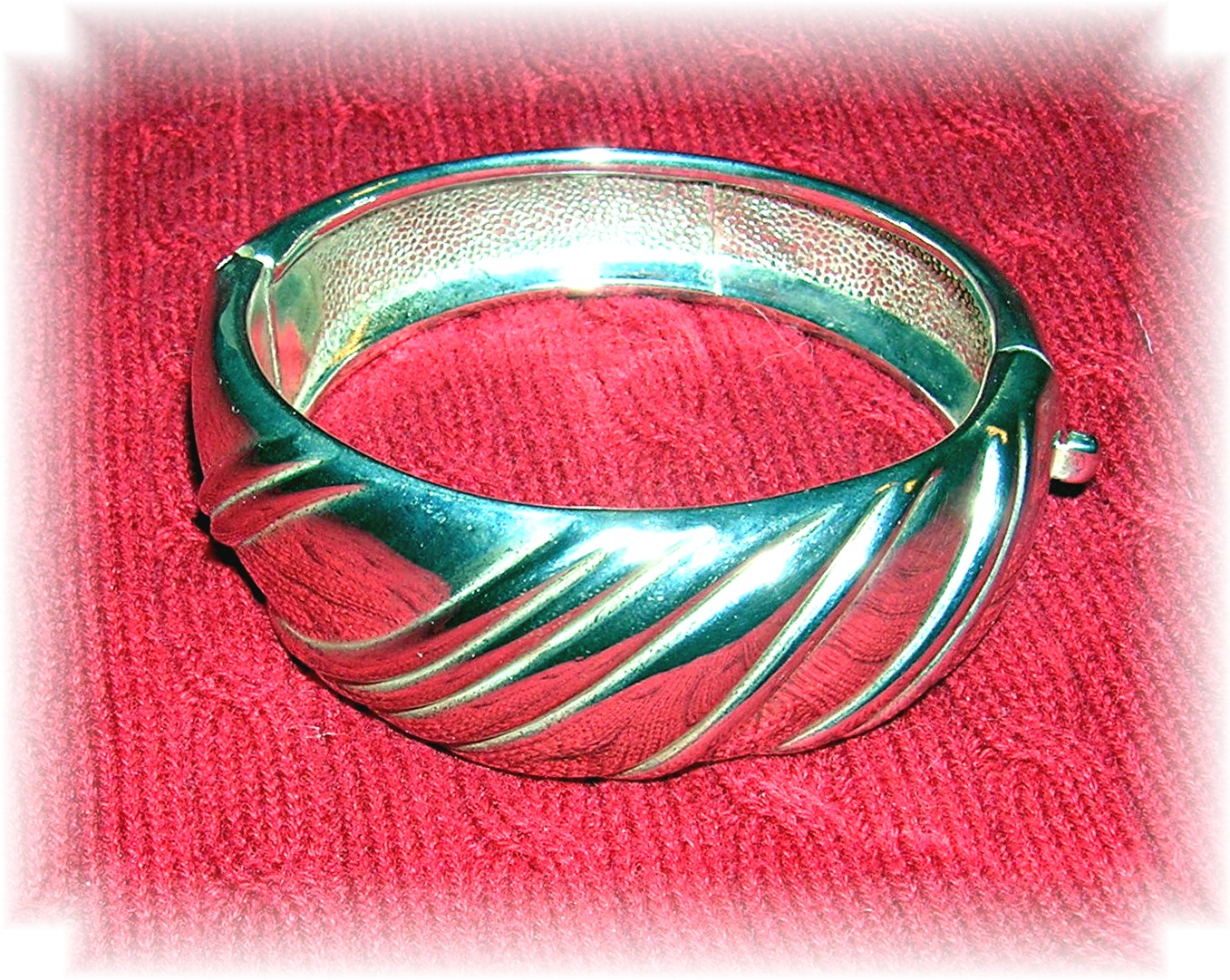 Ornate Silvertone Hinged Bangle Bracelet