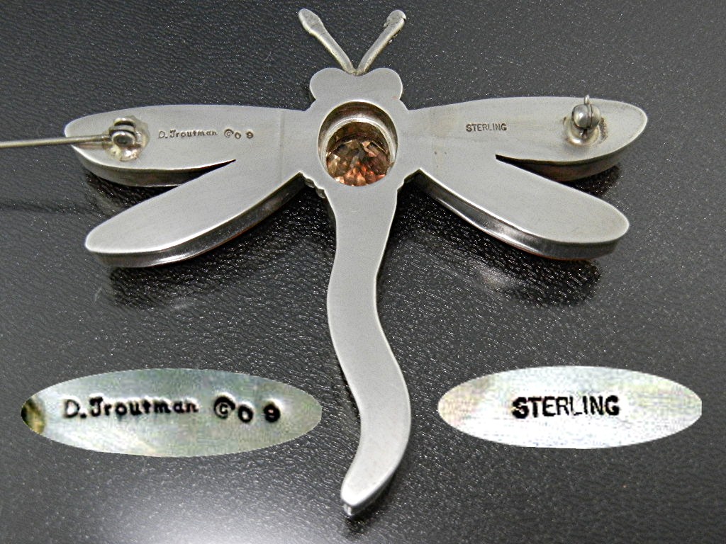 David Troutman Dragon Fly Spiny  Sterling Silver Pin