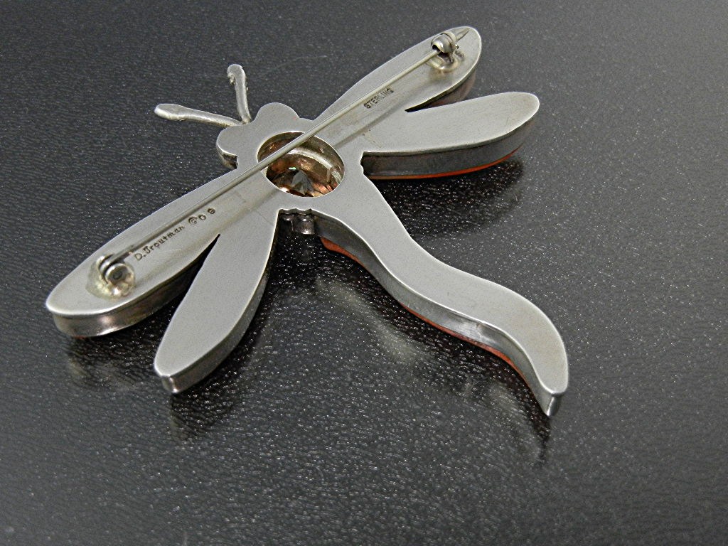David Troutman Dragon Fly Spiny  Sterling Silver Pin