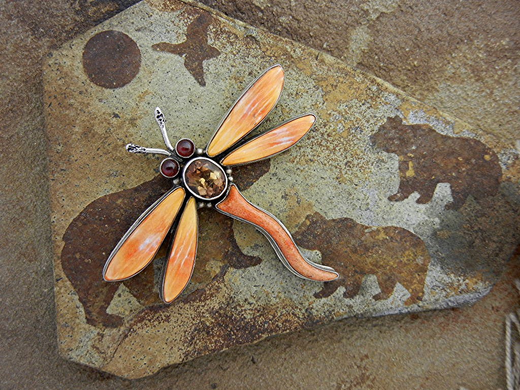 David Troutman Dragon Fly Spiny  Sterling Silver Pin