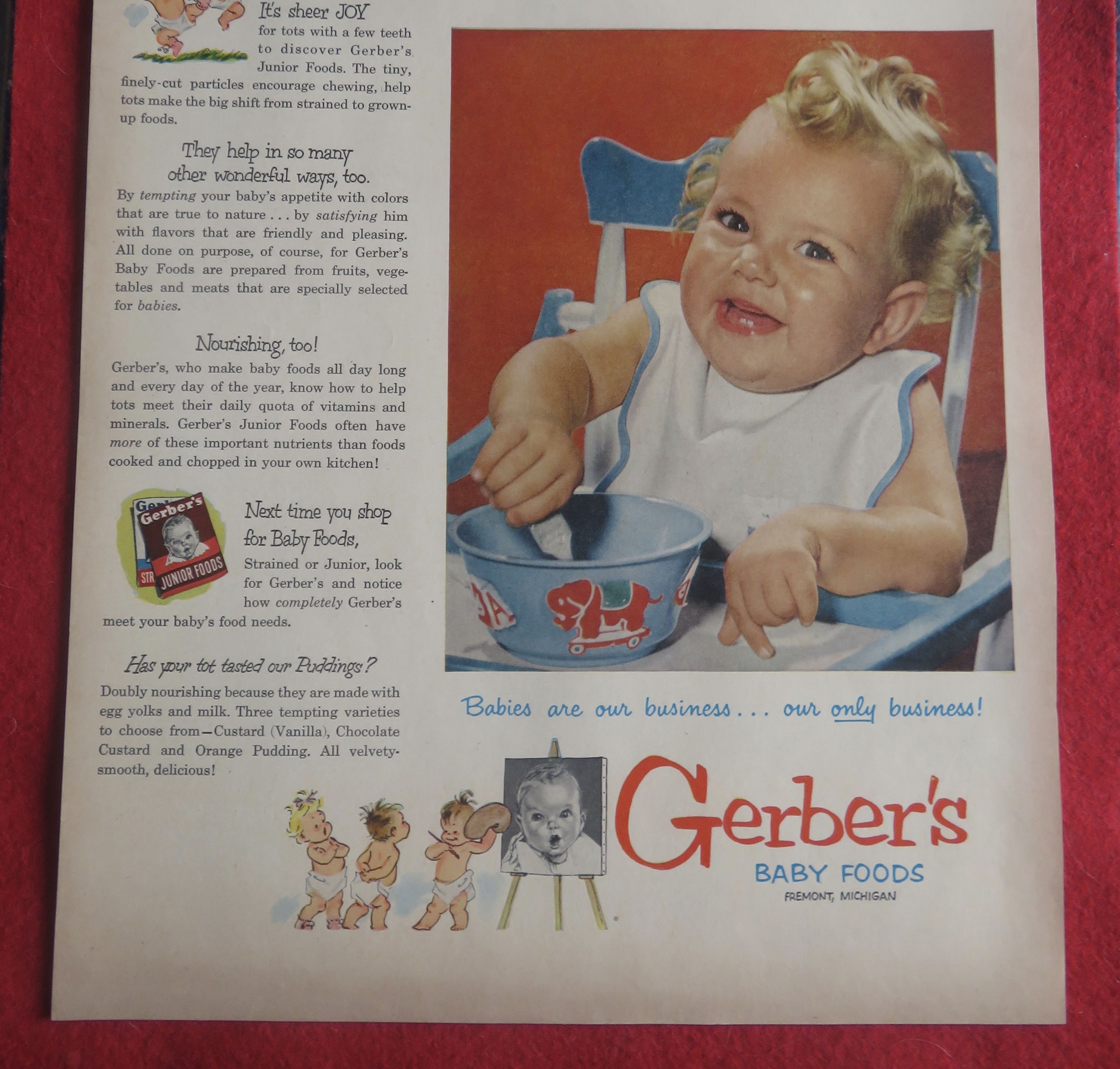1951 Gerber's Baby Foods with Baby Smiling & Eating