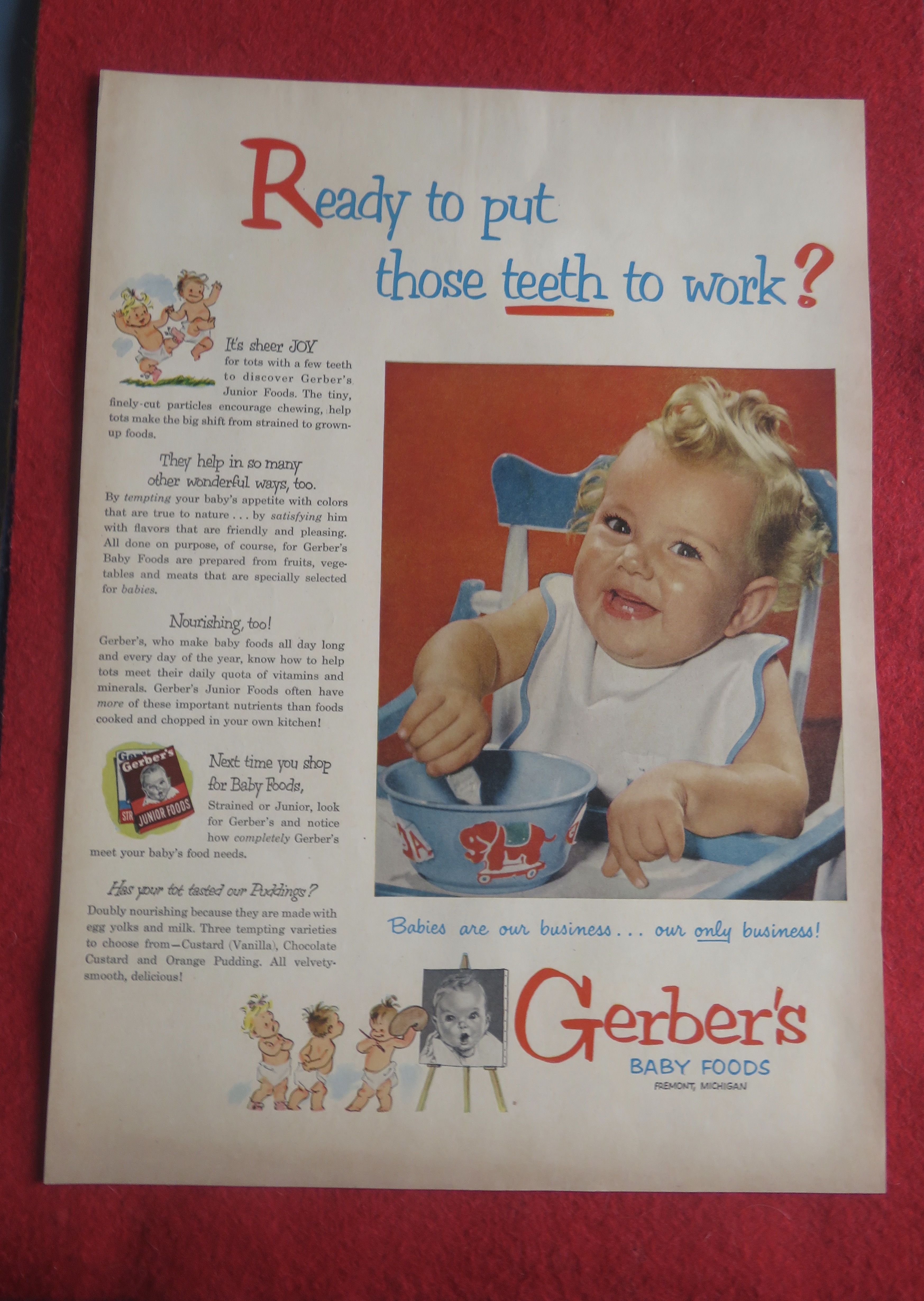 1951 Gerber's Baby Foods with Baby Smiling & Eating