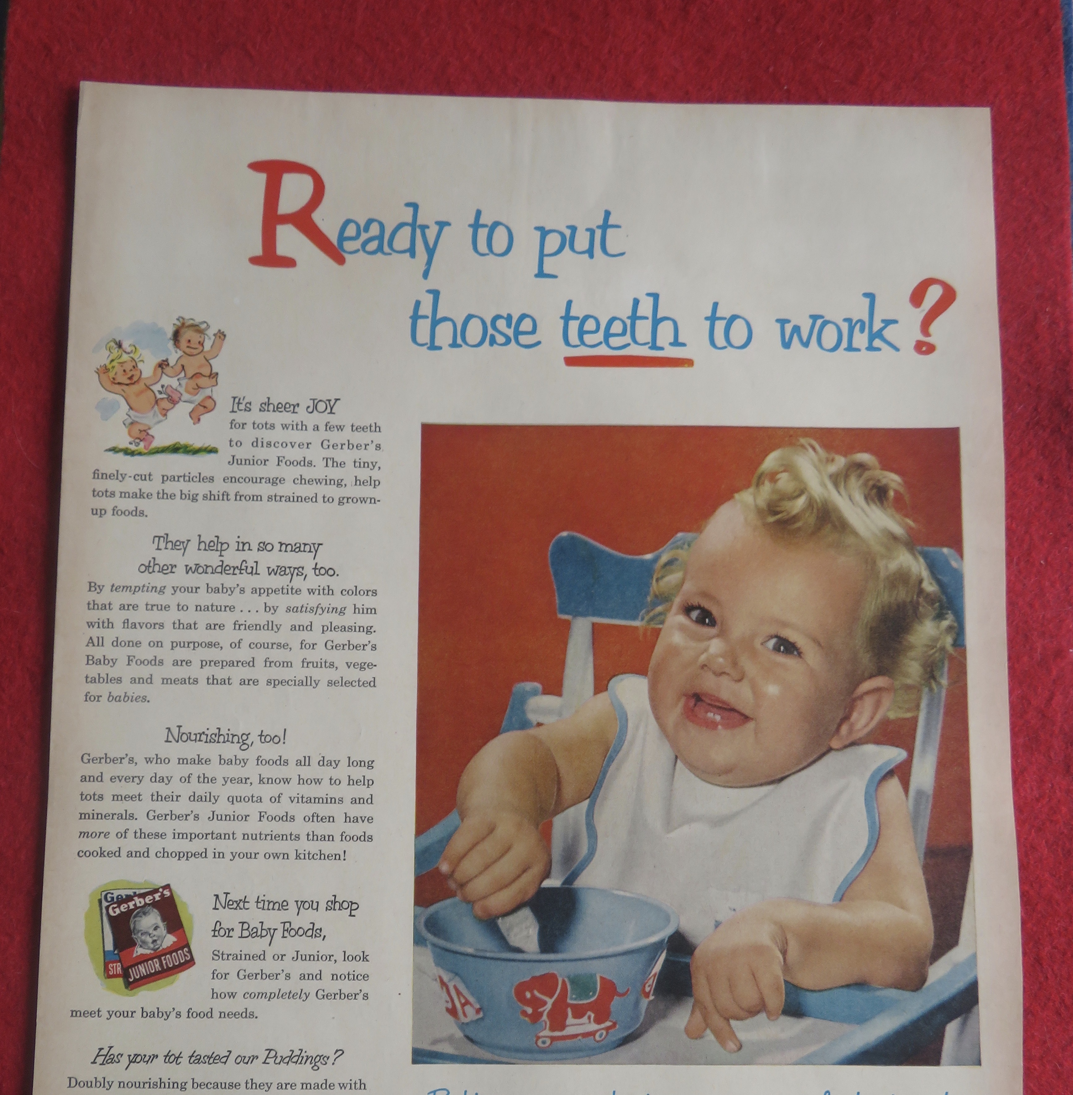 1951 Gerber's Baby Foods with Baby Smiling & Eating