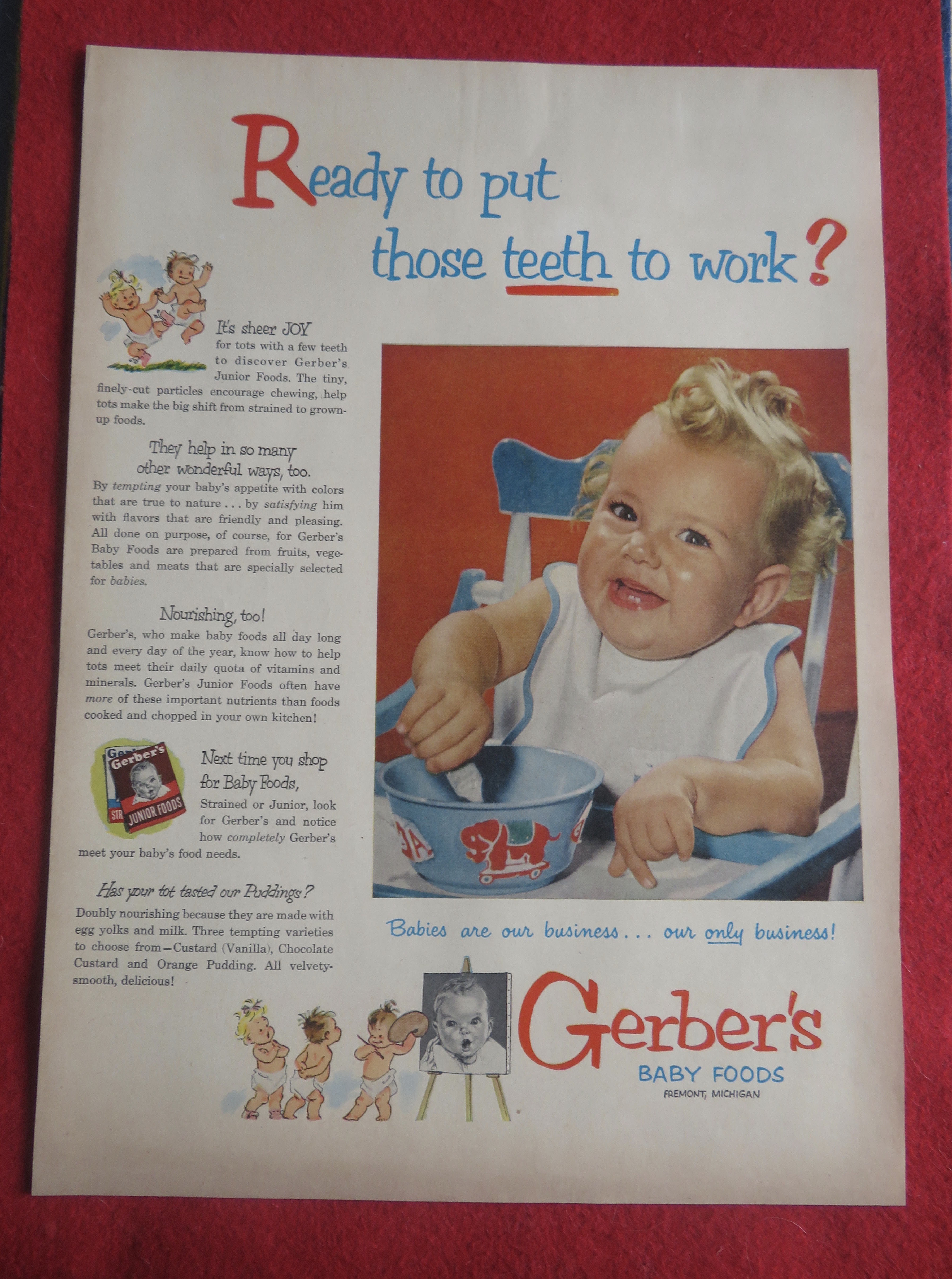 1951 Gerber's Baby Foods with Baby Smiling & Eating